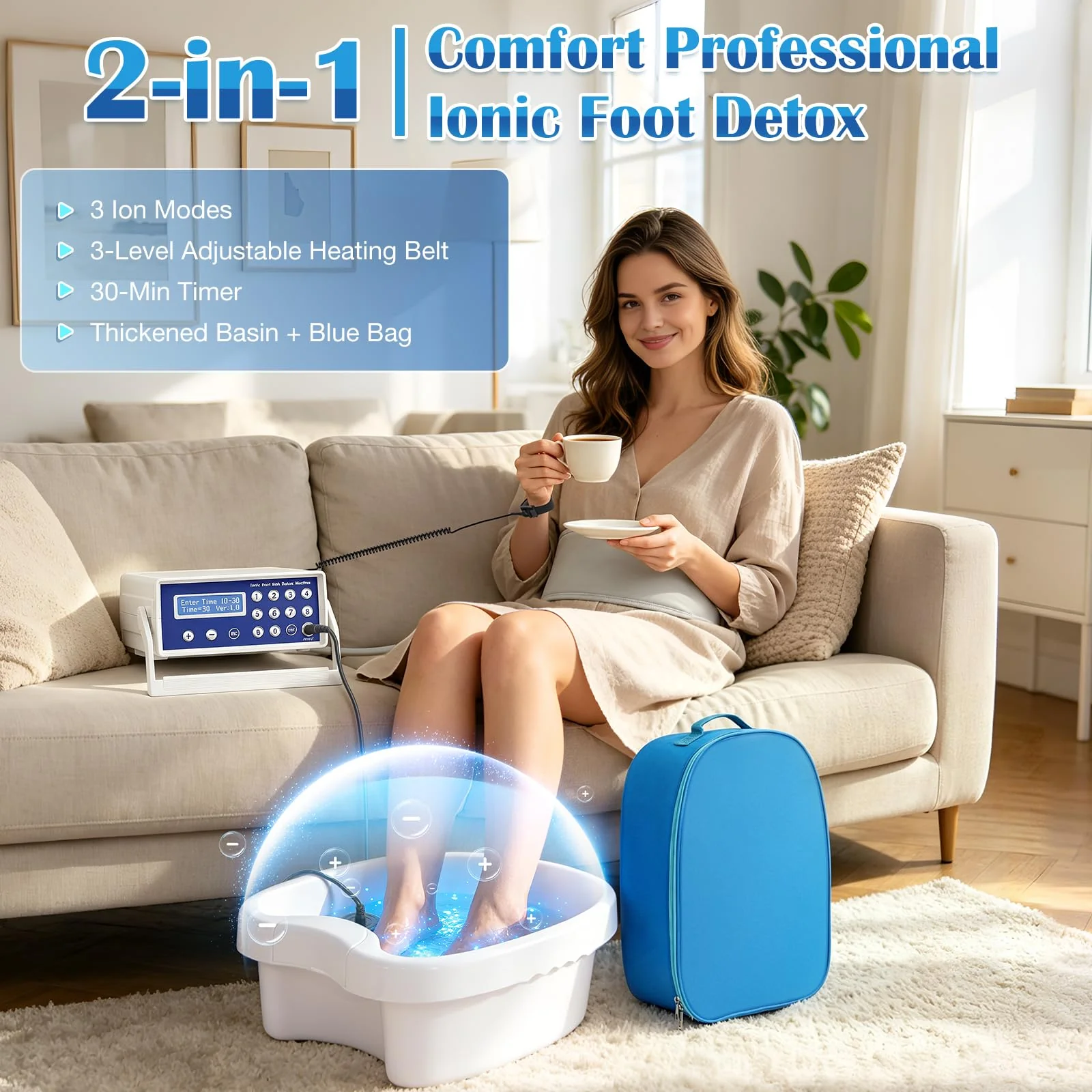 Ionic Detox Foot Bath - Foot Spa, Ionic Foot Bath Detox Machine Chi Cleanse with Tub, Wrist Strap, Far Infrared Waistbelt, 2 Arrays, Blue Bag - Image 9