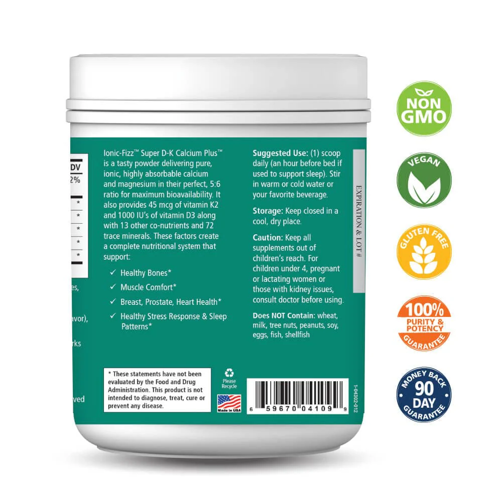 Ionic Fizz Super D-K Calcium Plus by Pure Essence - with Extra Magnesium, Vitamin D3, Vitamin K2 for Strong Bones and Stress Support - Mixed Berry - 14.82oz - Image 3