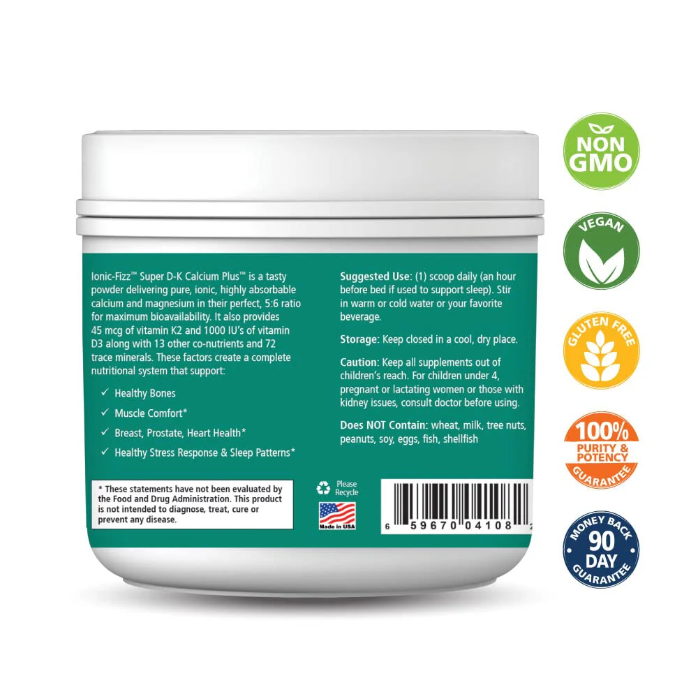 Ionic Fizz Super D-K Calcium Plus by Pure Essence - with Extra Magnesium, Vitamin D3, Vitamin K2 for Strong Bones and Stress Support - Raspberry Lemonade - 7.41oz - Image 4