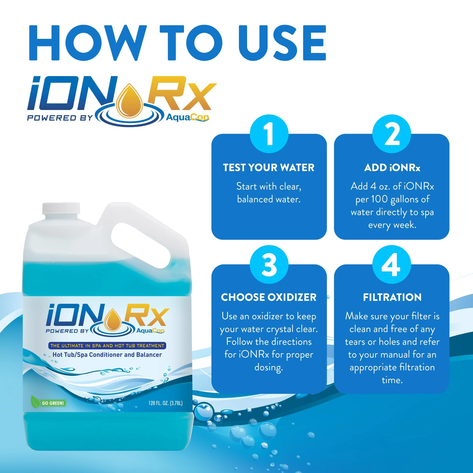iONRx Hot Tub Chemicals & Spa Patented Copper Ion Solution - Crystal Clear Water Treatment, All-in-One Balancer & Conditioner, Sensitive Skin Safe - Image 7