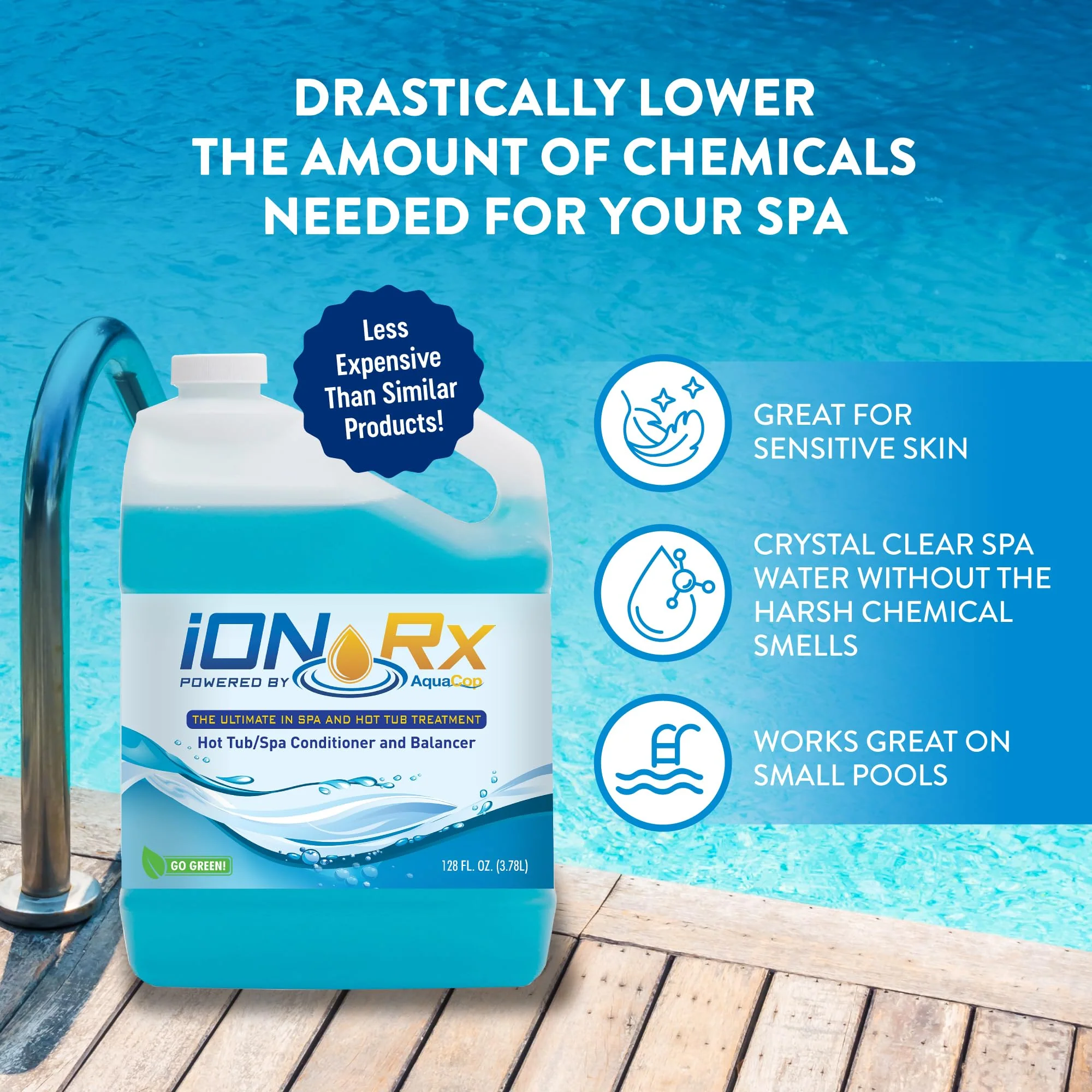 iONRx Hot Tub Chemicals & Spa Patented Copper Ion Solution - Crystal Clear Water Treatment, All-in-One Balancer & Conditioner, Sensitive Skin Safe - Image 9