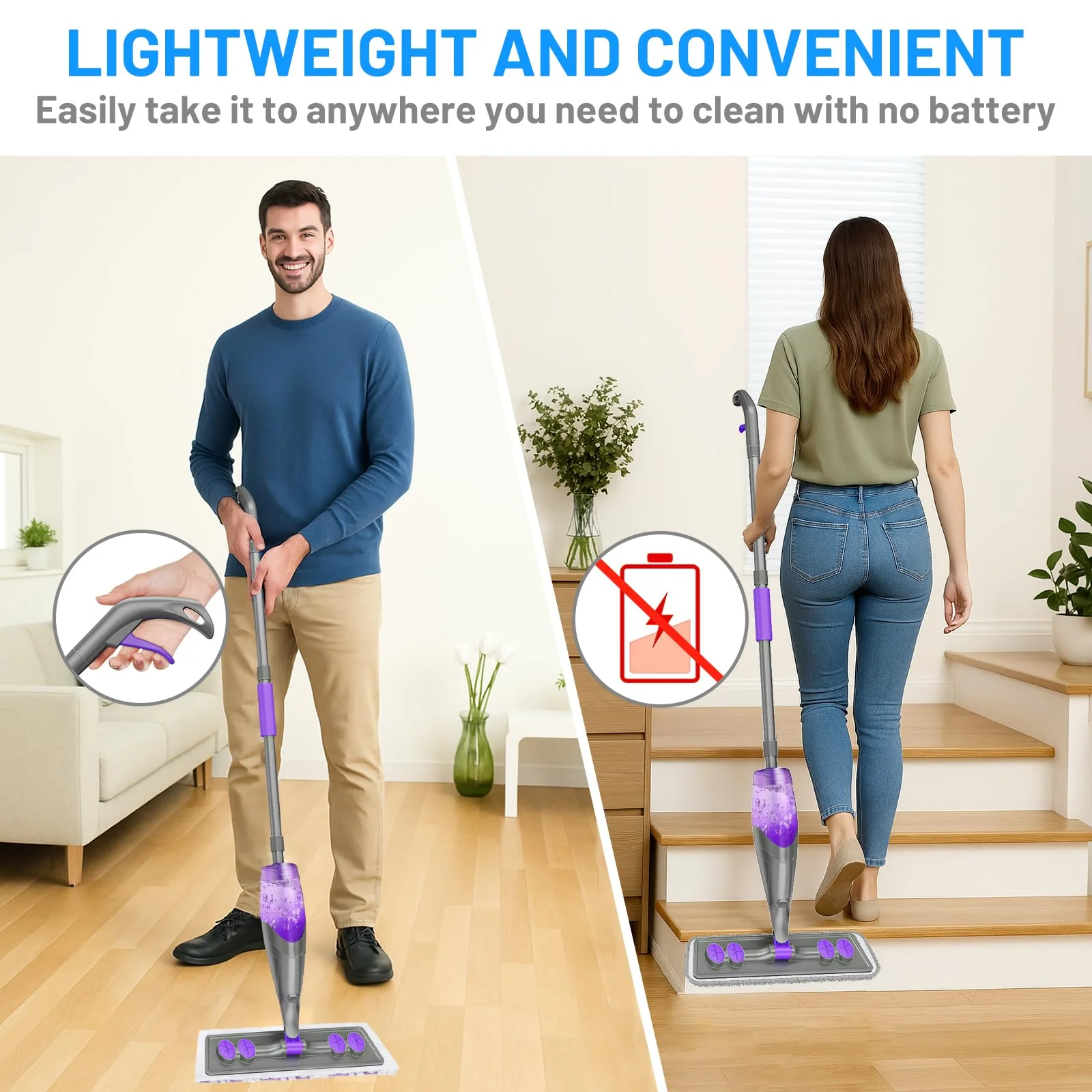 IOPRETTY Spray Mops for Floor Cleaning - Wet Dry Mops with 2 Washable + 2 Disposable Pads for Swiffer Powermop - Refillable Bottle for Hardwood Tile Home Kitchen - Absorbs Pet Hair Dust Stains - Image 6