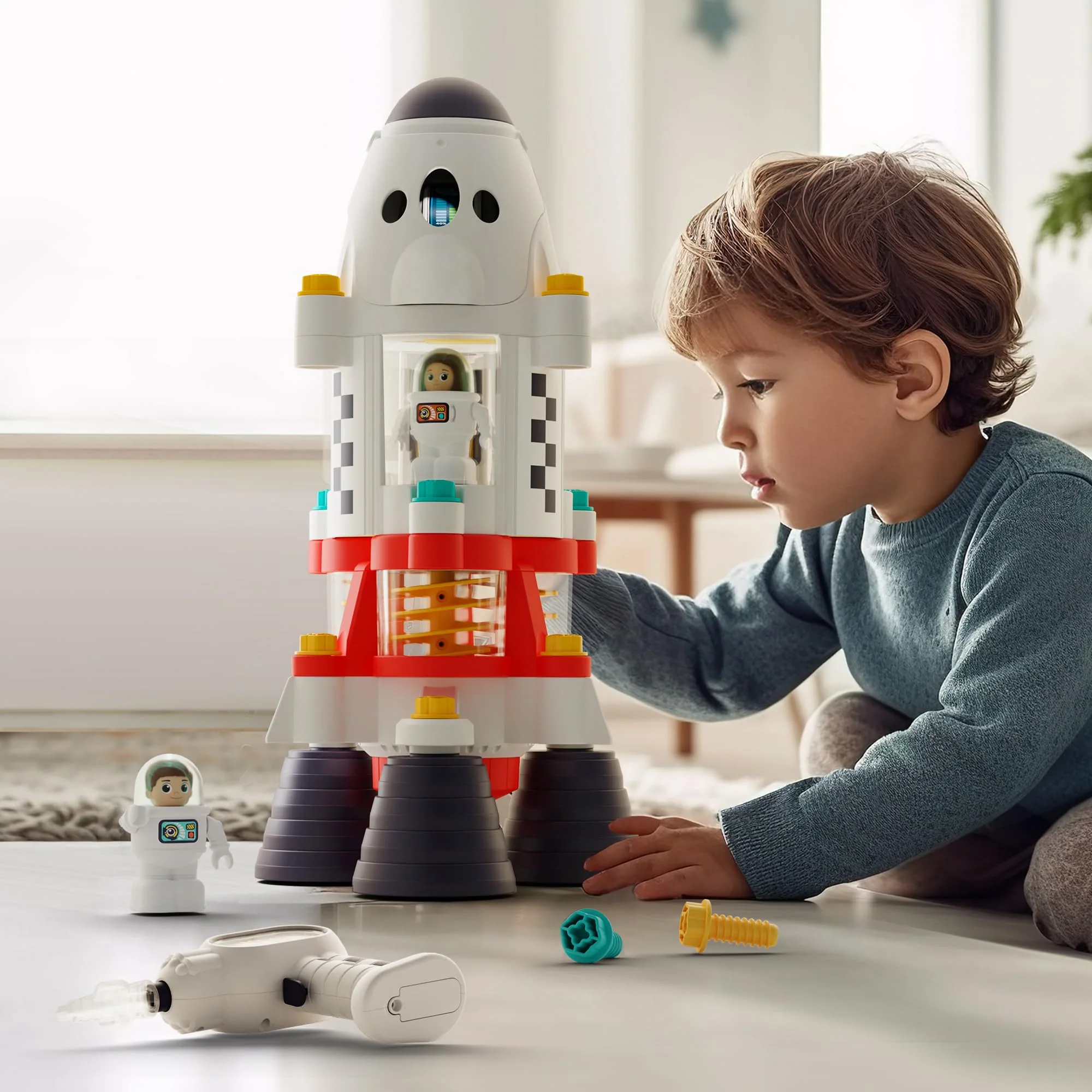 iPlay, iLearn Rocket Outer Space Toys, Kids Spaceship Playset with Space Shuttle, Electric Drill, 2 Astronauts, Educational STEM Take Apart Adventure Gift for 3 4 5 6 7 8 Year Old Boy Girl - Image 2