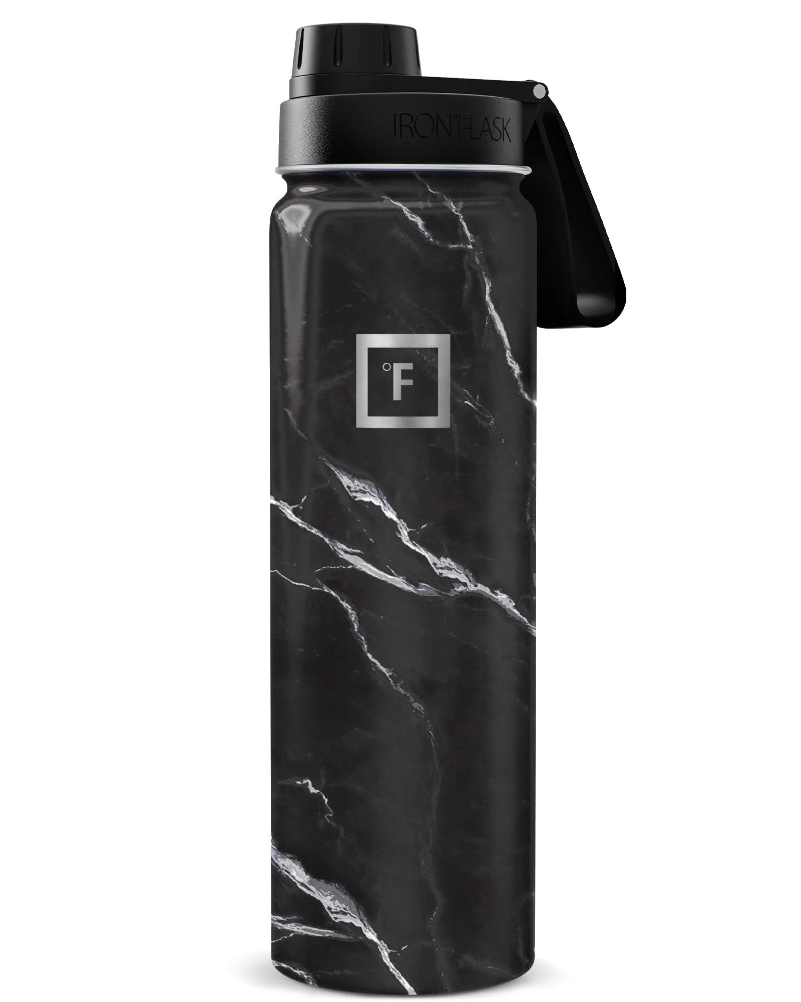 IRON °FLASK Camping & Hiking Hydration Flask with Spout, Wide Mouth Insulated Stainless Steel Sports Water Bottle - 22 oz Black Marquina - Image 2