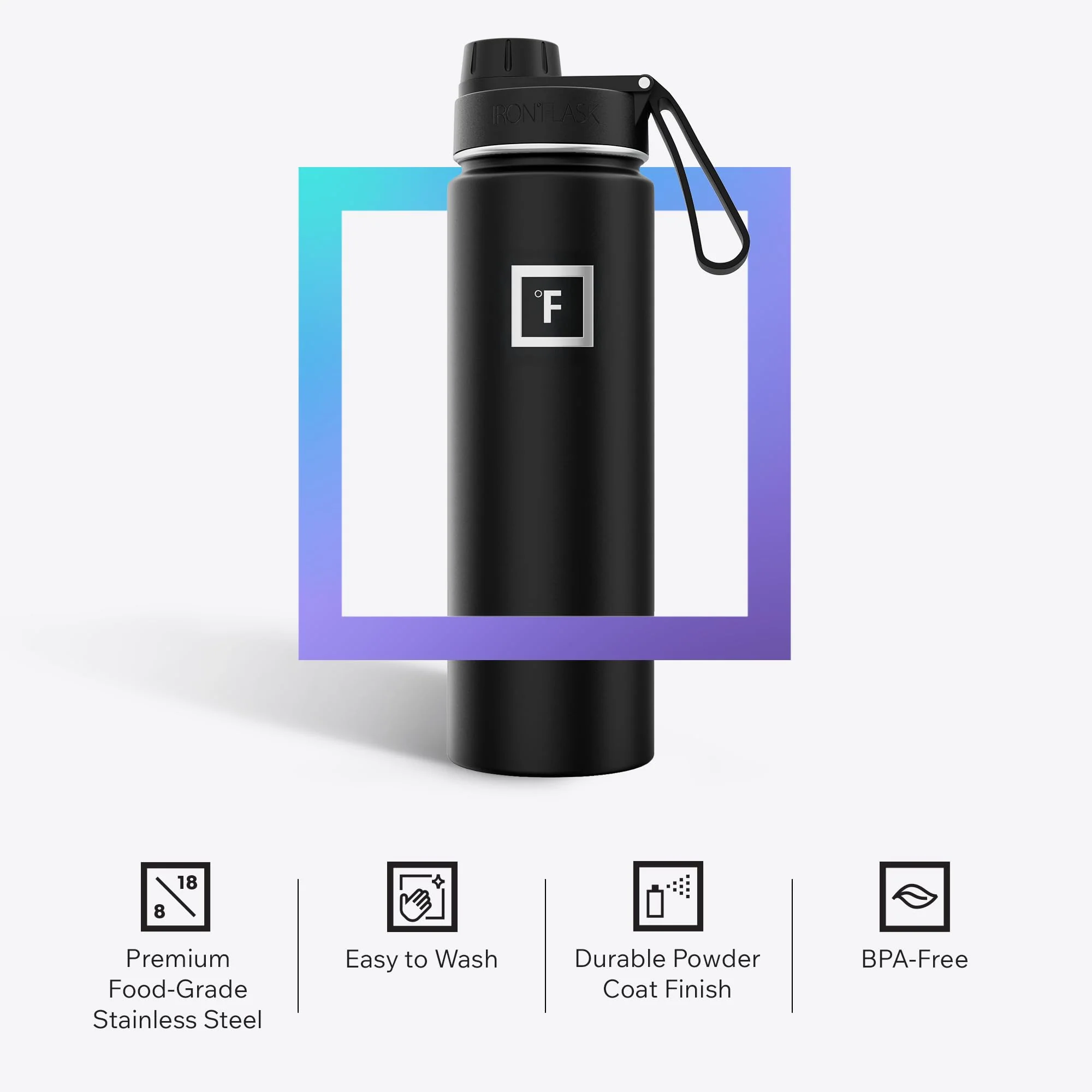 IRON °FLASK Camping & Hiking Hydration Flask with Spout, Wide Mouth Insulated Stainless Steel Sports Water Bottle - 22 oz Black Marquina - Image 6