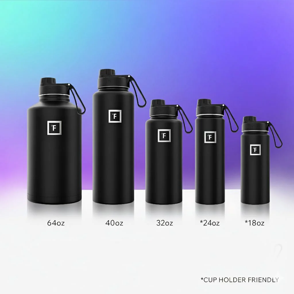 IRON °FLASK Camping & Hiking Hydration Flask with Spout, Wide Mouth Insulated Stainless Steel Sports Water Bottle - 22 oz Black Marquina - Image 7