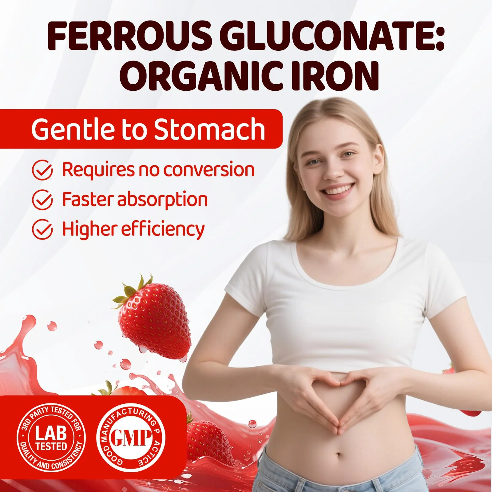 Iron Gummies for Women Teen Girls, Ferrous Gluconate 324 mg with Vitamin C, Iron Supplement Plus Vitamin A, B, Folate, Copper, Zinc, Energy & Blood Support, Immune Health, Sugar Free 60 Gummies - Image 3