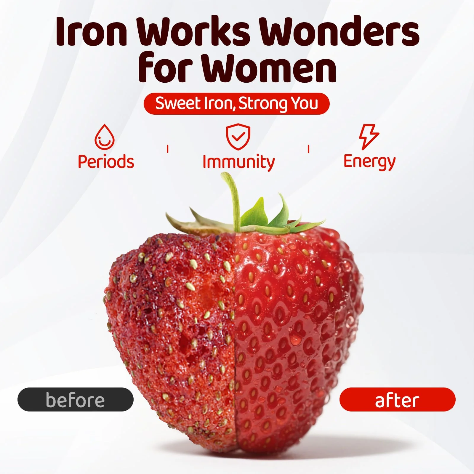Iron Gummies for Women Teen Girls, Ferrous Gluconate 324 mg with Vitamin C, Iron Supplement Plus Vitamin A, B, Folate, Copper, Zinc, Energy & Blood Support, Immune Health, Sugar Free 60 Gummies - Image 8