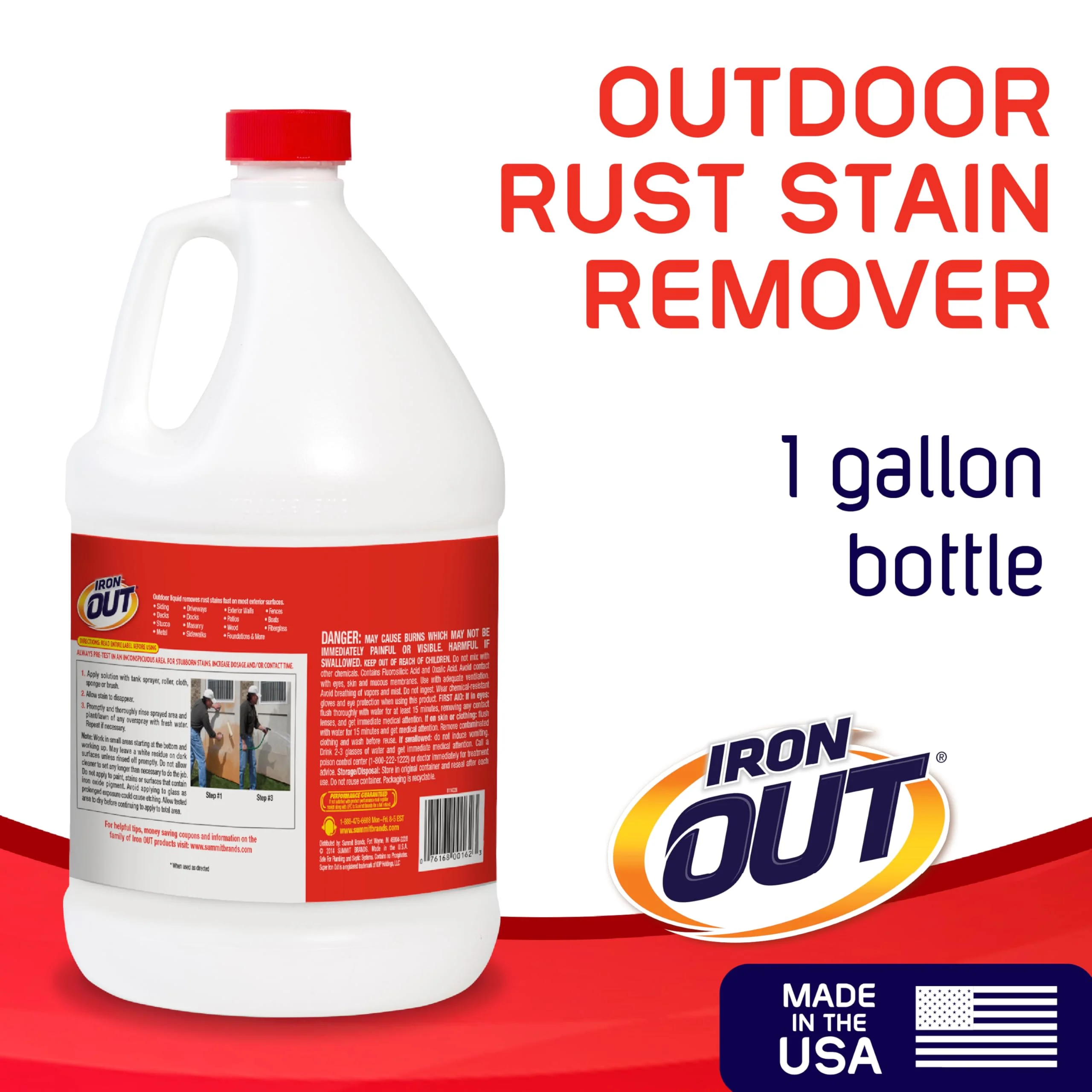 Iron OUT Liquid Rust Stain Remover, Pre-mixed, Quickly Removes Rust Stains from Concrete, Vinyl and Other Outdoor Surfaces, No Scrubbing, Safe to Use, Made in the USA, 1 Gallon - Image 7