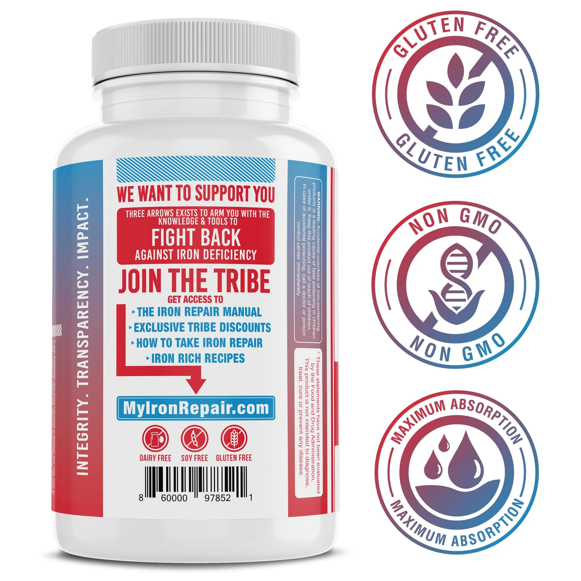 Iron Repair Plus Natural Iron Supplement, Best Absorption Gentle on Stomach, Monash Low FODMAP, Raise Hemoglobin & Ferritin for Women, Teens & Pregnancy Methylated B-12 & Folate, 90 Gelatin Capsules - Image 6