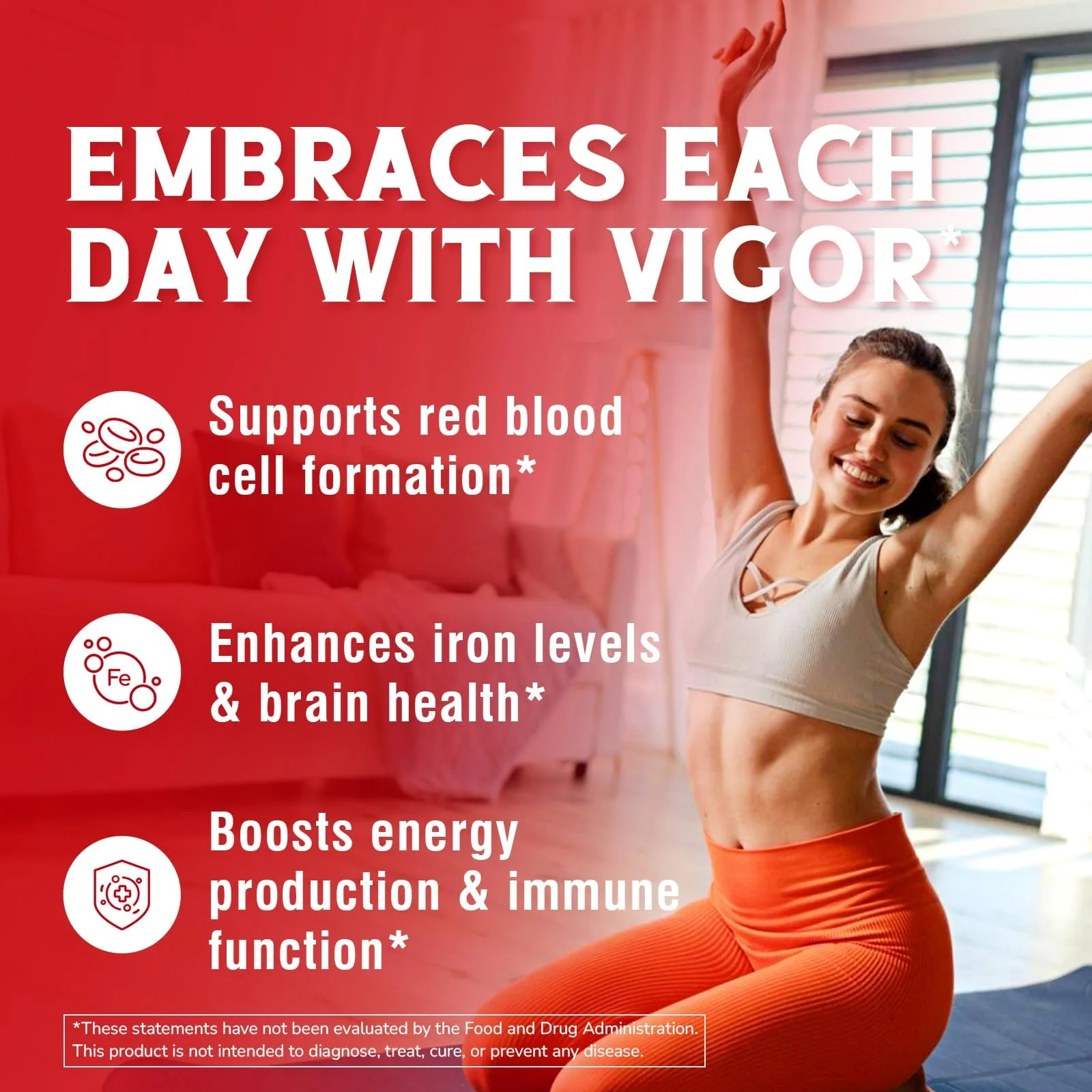 Iron Supplement for Women & Men, with Vitamins C, B6, B12 & Folate for Iron Deficiency, Blood Building & Energy Support, Stomach Friendly, Better Absorption, Non-GMO, No Gluten, 90 Vegan Caps - Image 5