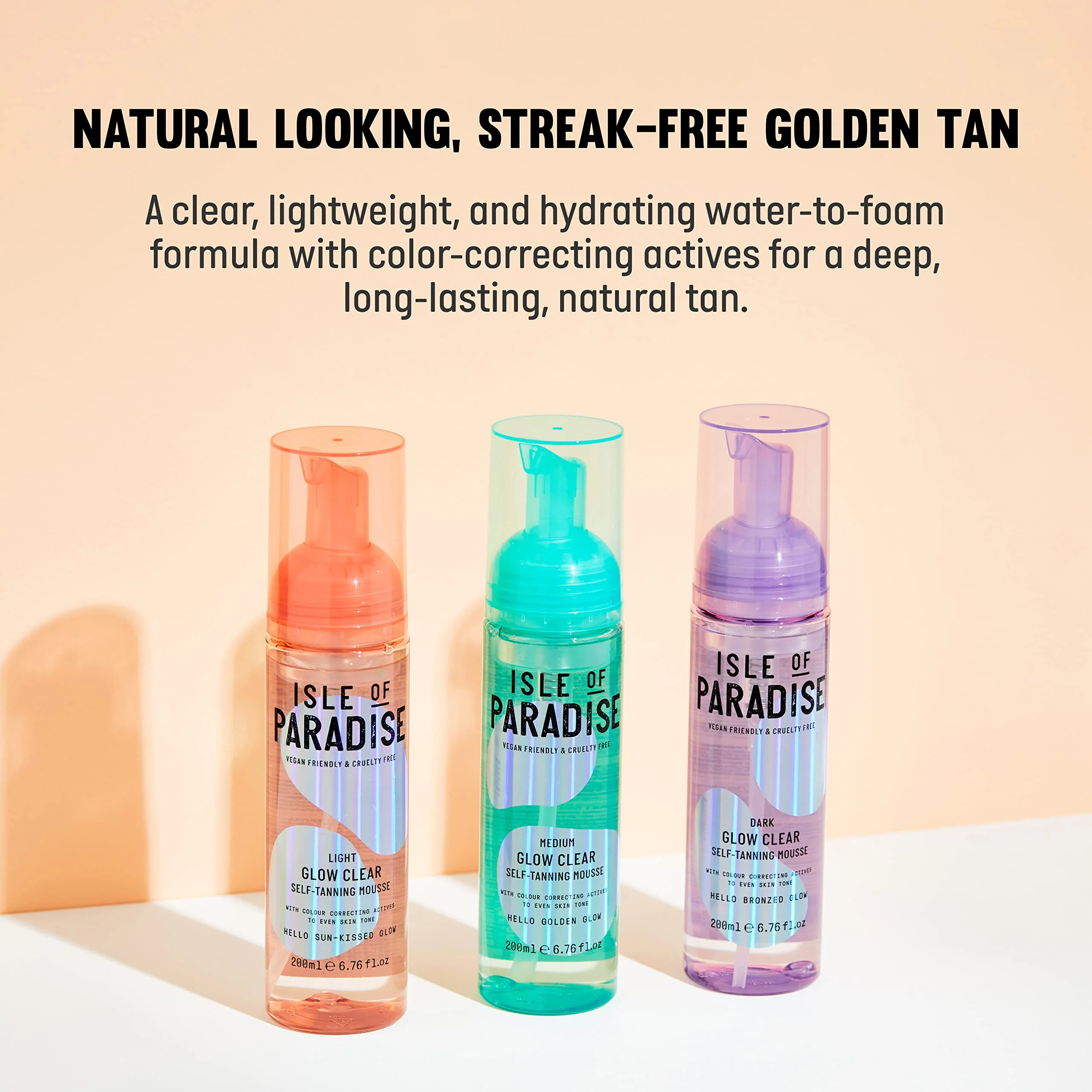 Isle of Paradise Glow Clear Self-Tanning Mousse- Medium, Transparent & Transfer-Proof Self-Tan Formula, Streak-Free Foam for Hydrating Skin, Natural Tan Lasts Up To 7 Days, Vegan, 6.76 fl. Oz - Image 5