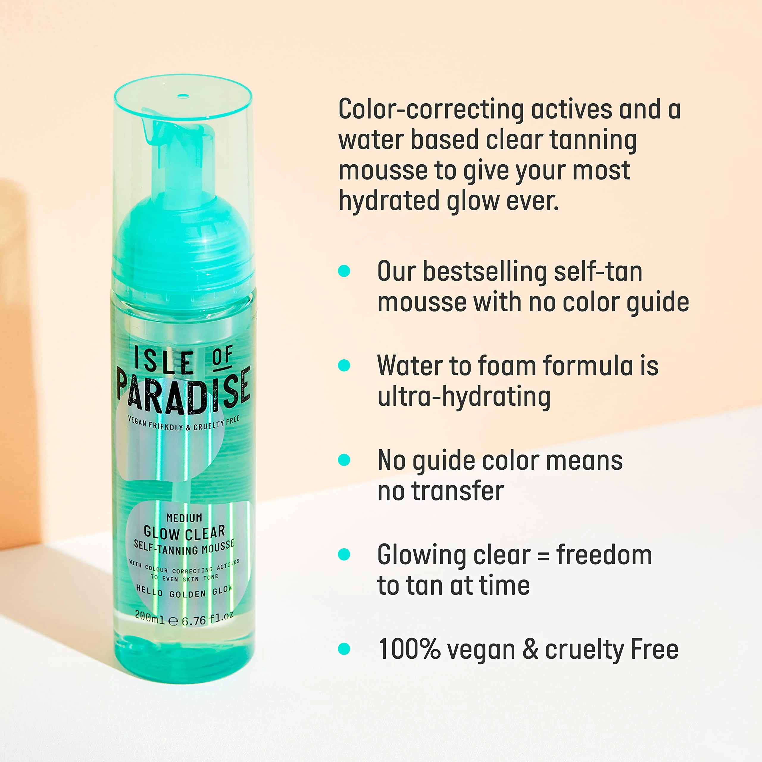 Isle of Paradise Glow Clear Self-Tanning Mousse- Medium, Transparent & Transfer-Proof Self-Tan Formula, Streak-Free Foam for Hydrating Skin, Natural Tan Lasts Up To 7 Days, Vegan, 6.76 fl. Oz - Image 8