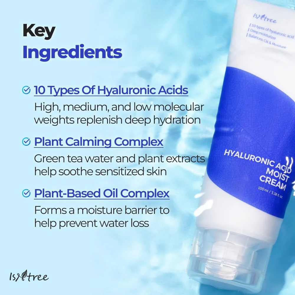 ISNTREE Hyaluronic Acid Moist Cream 100ml, 3.38 fl.oz | Korean Skincare | Deep Hydration for Dry Skin | Balances Oil & Moisture | Lightweight & Non-Greasy | Fragrance-Free - Image 5