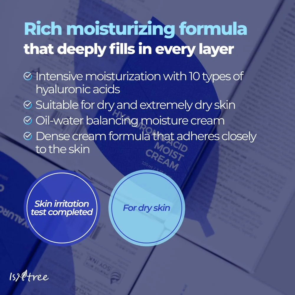 ISNTREE Hyaluronic Acid Moist Cream 100ml, 3.38 fl.oz | Korean Skincare | Deep Hydration for Dry Skin | Balances Oil & Moisture | Lightweight & Non-Greasy | Fragrance-Free - Image 7