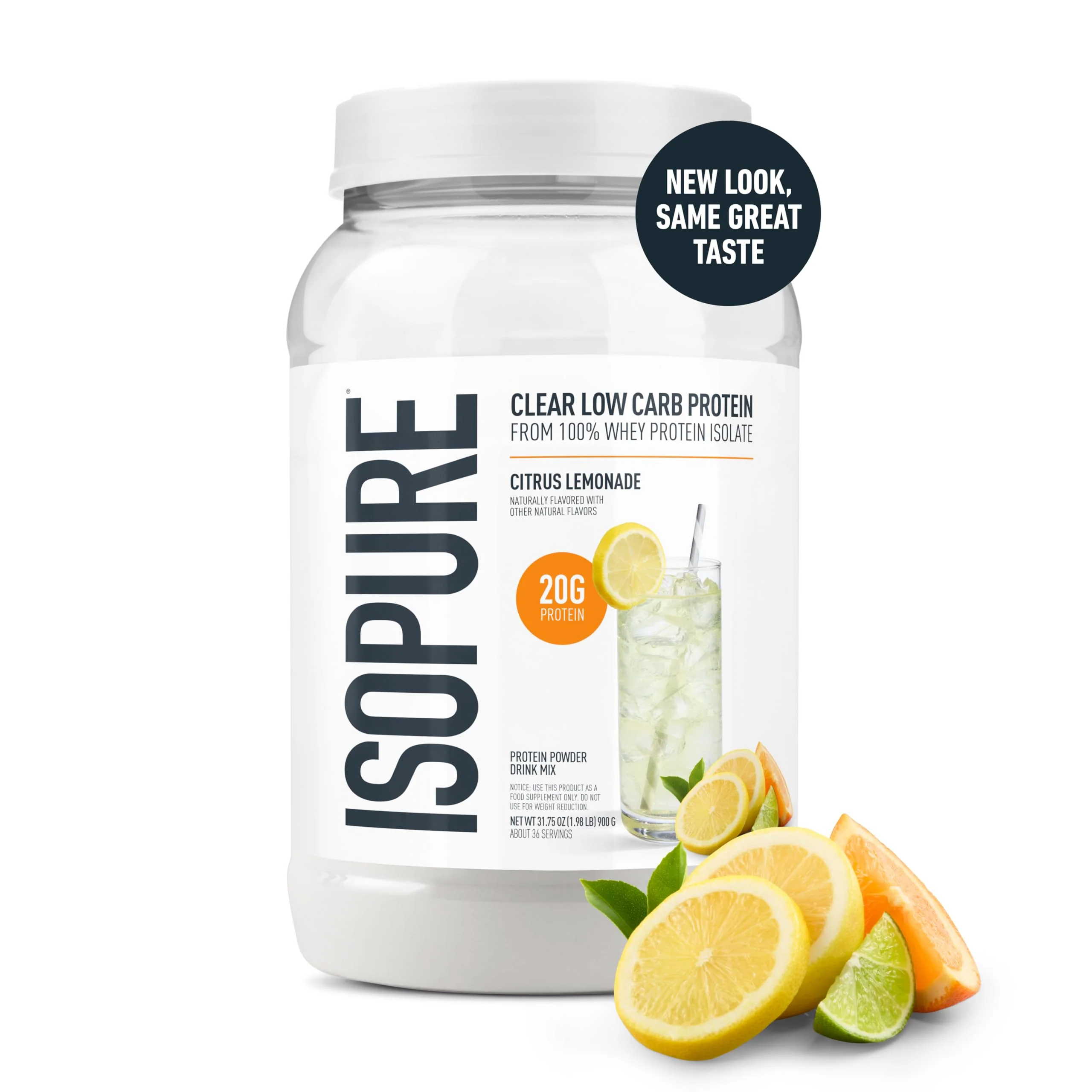 Isopure Clear Whey Isolate Protein Powder, Lactose Free, Gluten Free, Naturally Flavored, Citrus Lemonade, 20g Protein Per Serving, 1.9 Lb, 36 Servings (Packaging May Vary) - Image 2