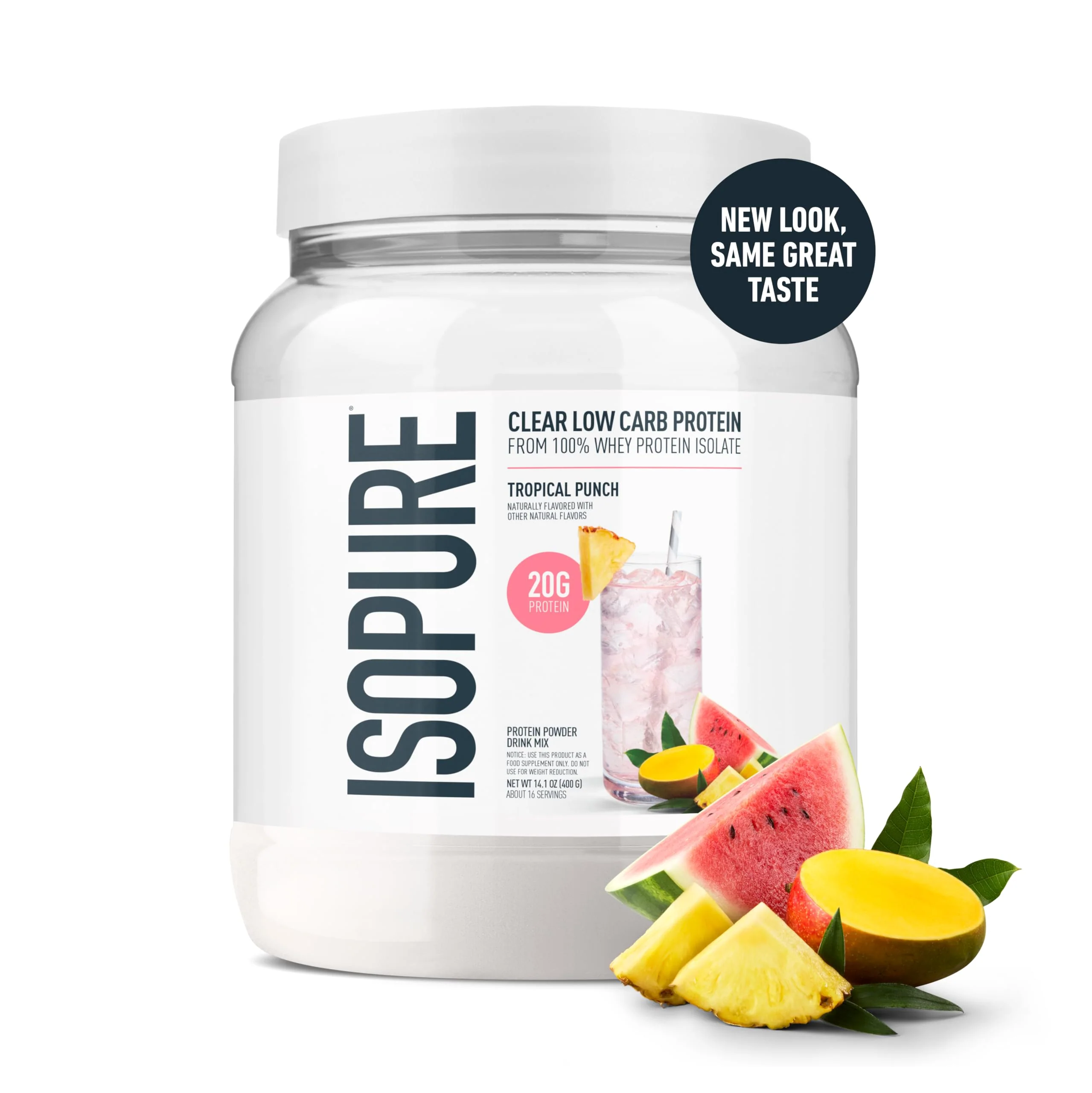 Isopure Clear Whey Isolate Protein Powder, Lactose Free, Gluten Free, Naturally Flavored, Tropical Punch, 20g Protein Per Serving, 14.1 Oz, 16 Servings (Packaging May Vary) - Image 2