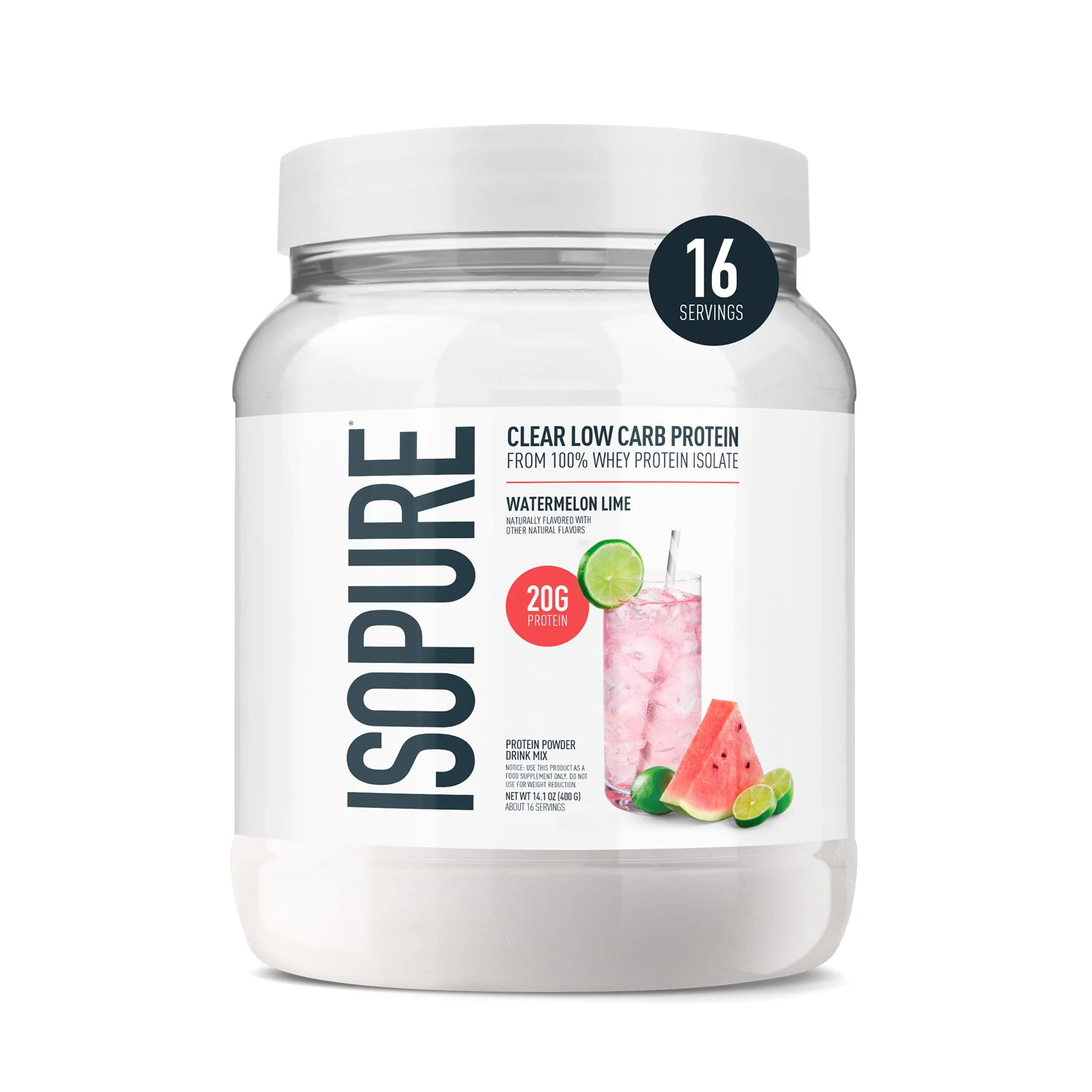 Isopure Clear Whey Isolate Protein Powder, Lactose Free, Gluten Free, Naturally Flavored, Watermelon Lime, 20g Protein Per Serving, 14.1 Oz, 16 Servings (Packaging May Vary) - Image 2