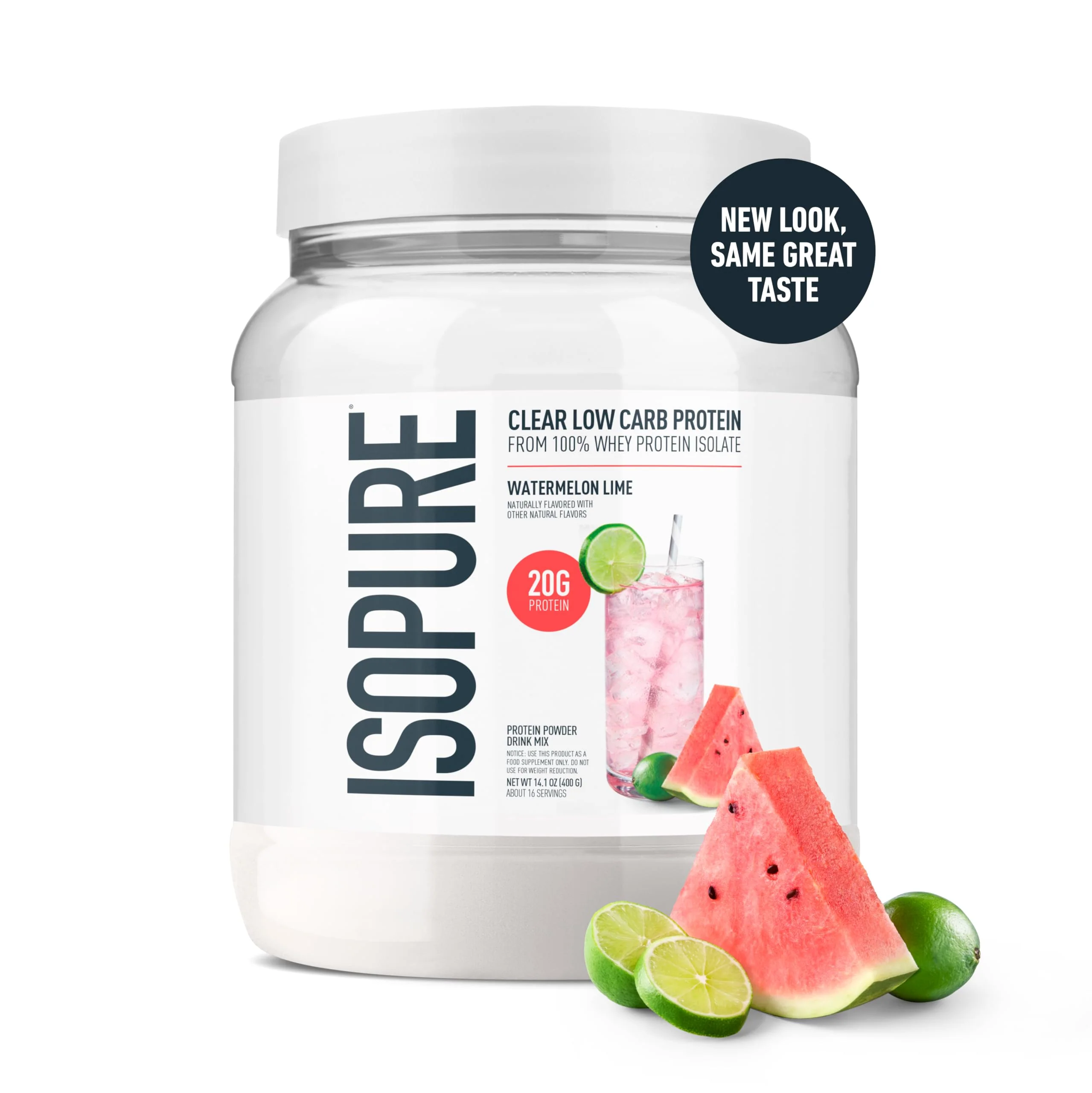 Isopure Clear Whey Isolate Protein Powder, Lactose Free, Gluten Free, Naturally Flavored, Watermelon Lime, 20g Protein Per Serving, 14.1 Oz, 16 Servings (Packaging May Vary) - Image 3