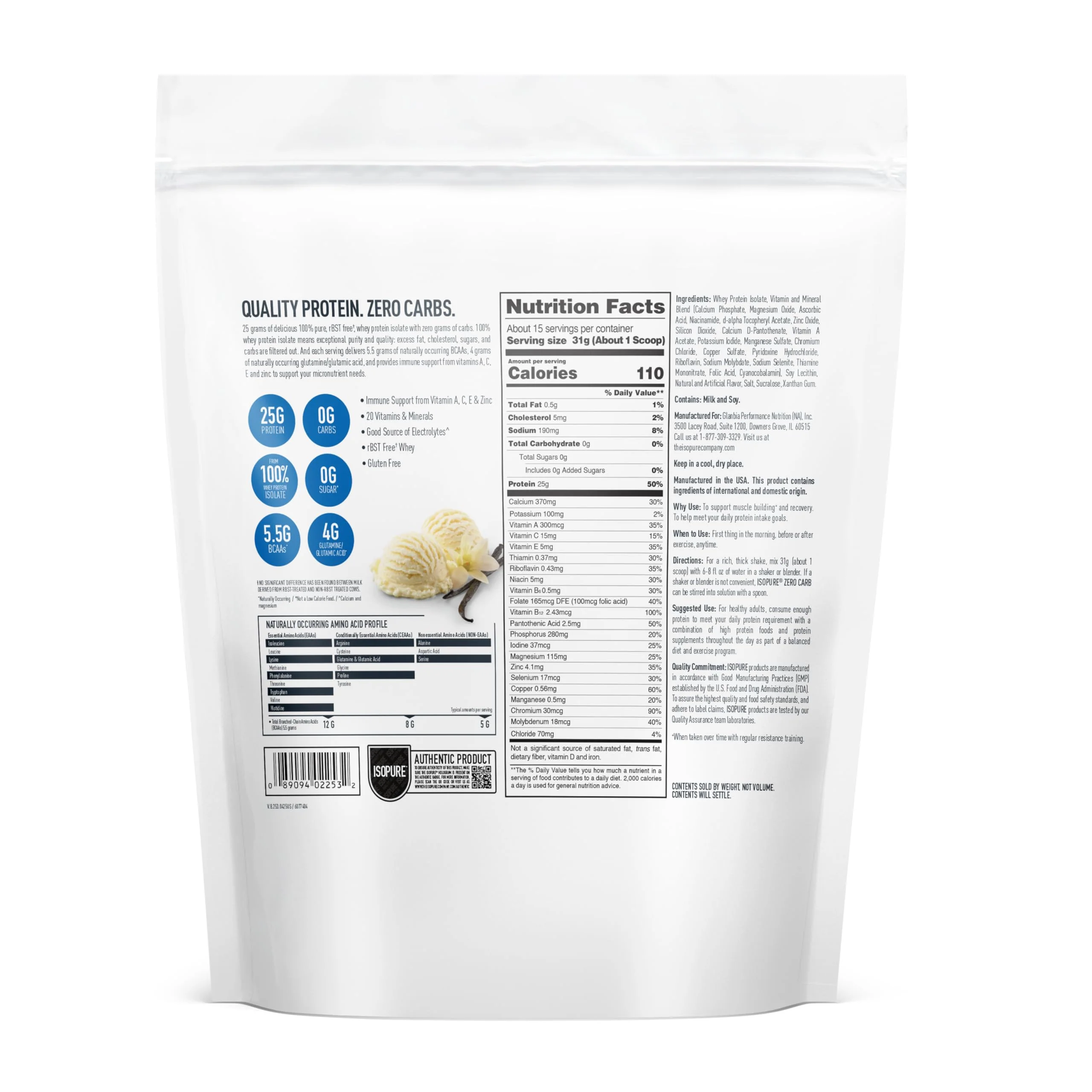 Isopure Zero Carb 100% Pure Whey Isolate Protein Powder, Lactose Free, Gluten Free, with Vitamins, Creamy Vanilla, 25g Protein Per Serving, 1 Lb, 15 Servings (Packaging May Vary) - Image 2