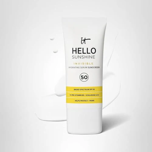 IT Cosmetics Hello Sunshine Invisible Sunscreen for Face SPF 50 - Sunscreen, Hydrating Serum & Makeup Primer - 1% Pro-Vitamin B5 & Hyaluronic Acid - HSA/FSA Eligible - No White Cast - 1.69 fl oz - Image 2