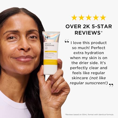 IT Cosmetics Hello Sunshine Invisible Sunscreen for Face SPF 50 - Sunscreen, Hydrating Serum & Makeup Primer - 1% Pro-Vitamin B5 & Hyaluronic Acid - HSA/FSA Eligible - No White Cast - 1.69 fl oz - Image 4