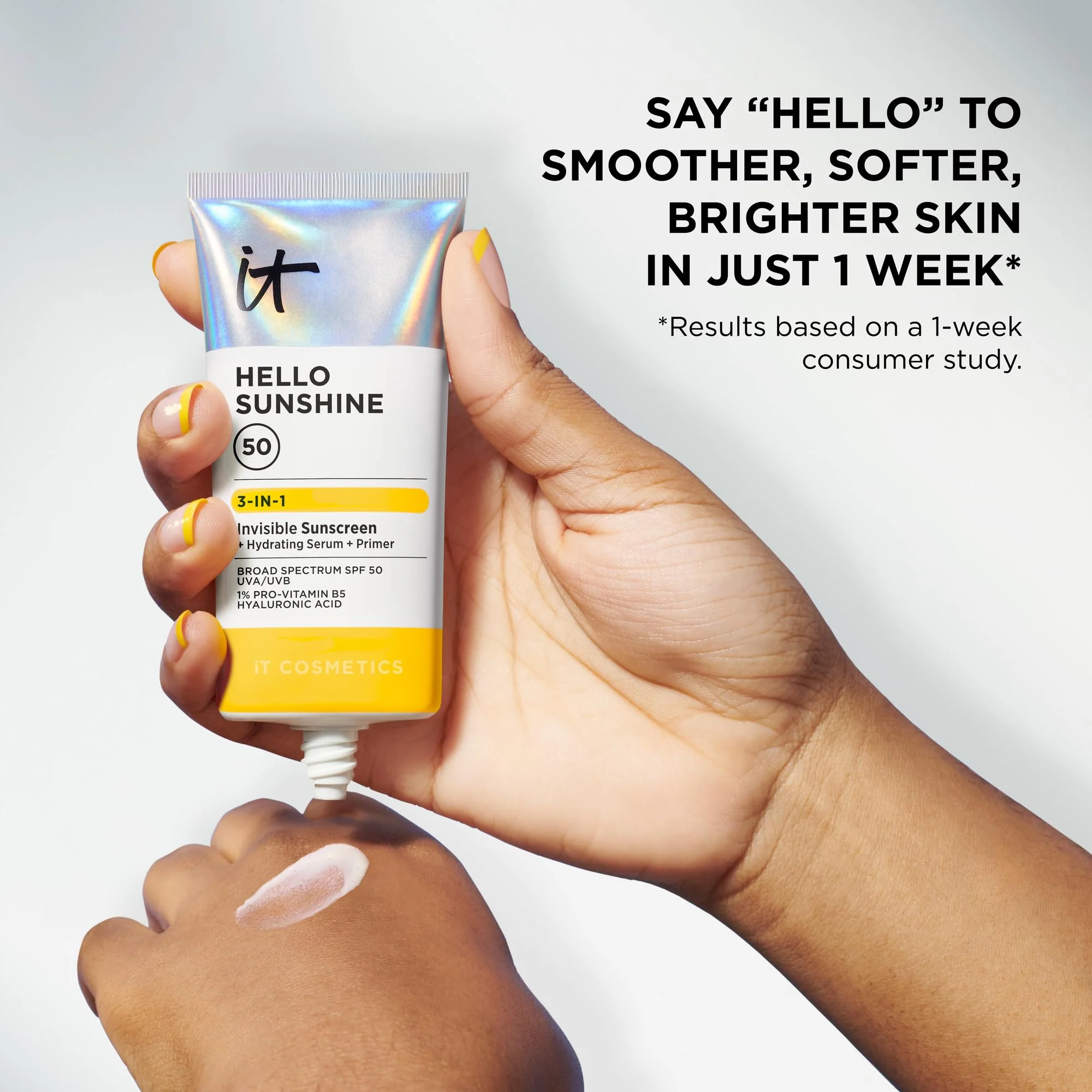 IT Cosmetics Hello Sunshine Invisible Sunscreen for Face SPF 50 - Sunscreen, Hydrating Serum & Makeup Primer - 1% Pro-Vitamin B5 & Hyaluronic Acid - HSA/FSA Eligible - No White Cast - 1.69 fl oz - Image 5