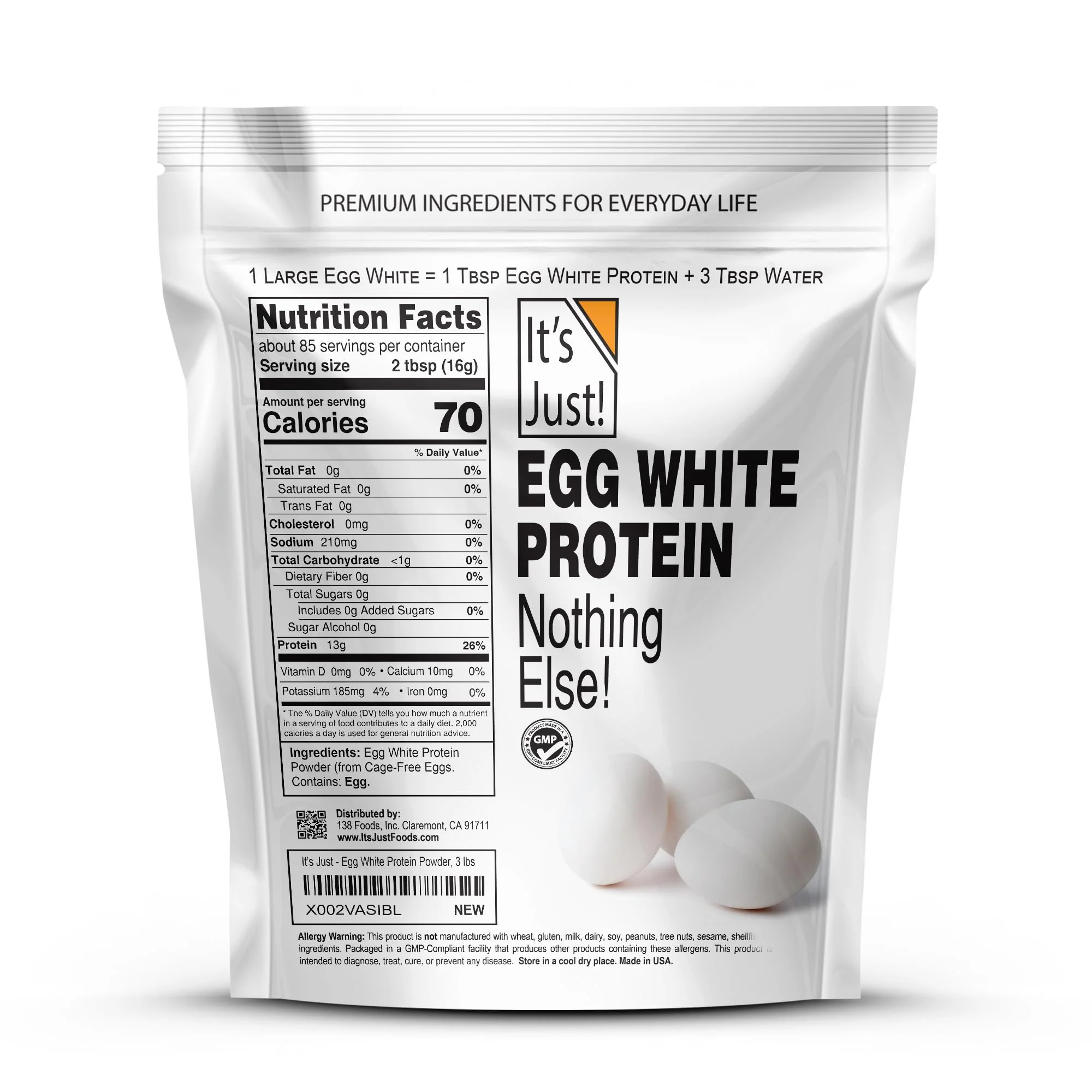 It's Just! - Egg White Protein Powder, Made in USA, Dried Egg Whites (Unflavored, 3lb) - Image 3