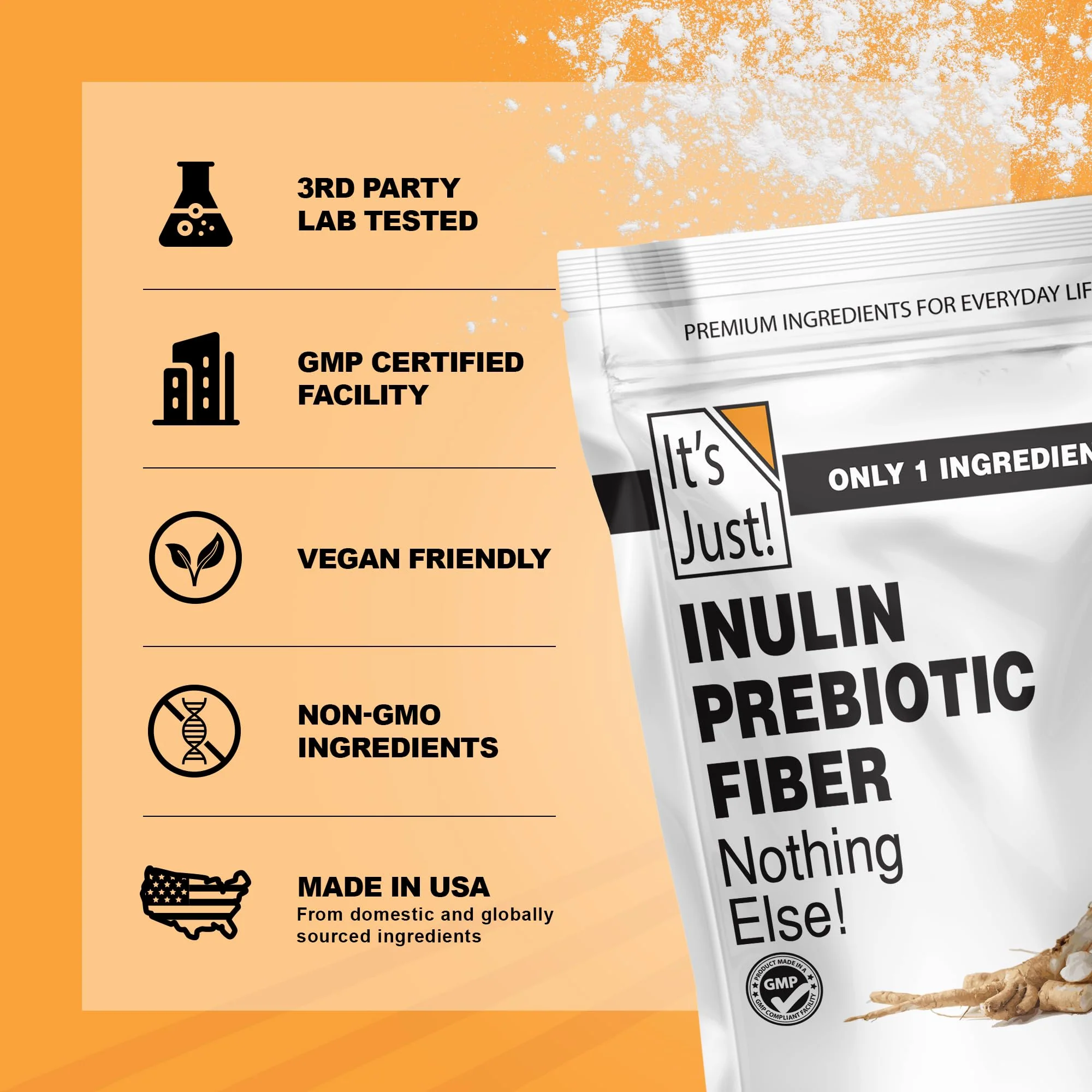 It's Just! - Inulin Prebiotic Fiber, Water Soluble, Chicory Root Powder, Promotes Gut Health, Made in USA, Product of Belgium, Vegan/Keto Friendly - Image 3