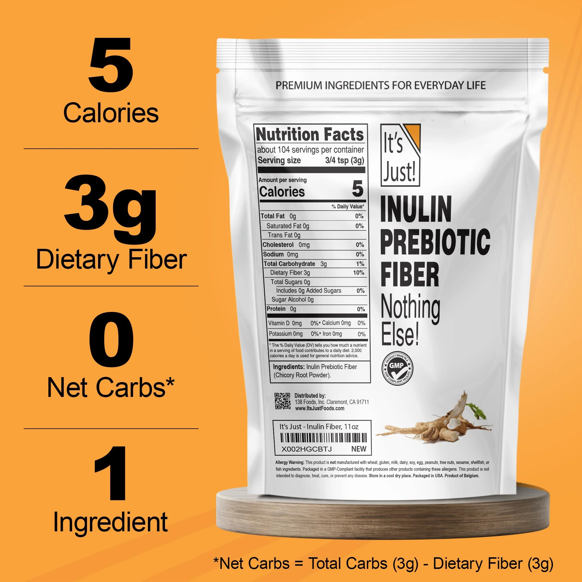 It's Just! - Inulin Prebiotic Fiber, Water Soluble, Chicory Root Powder, Promotes Gut Health, Made in USA, Product of Belgium, Vegan/Keto Friendly - Image 4
