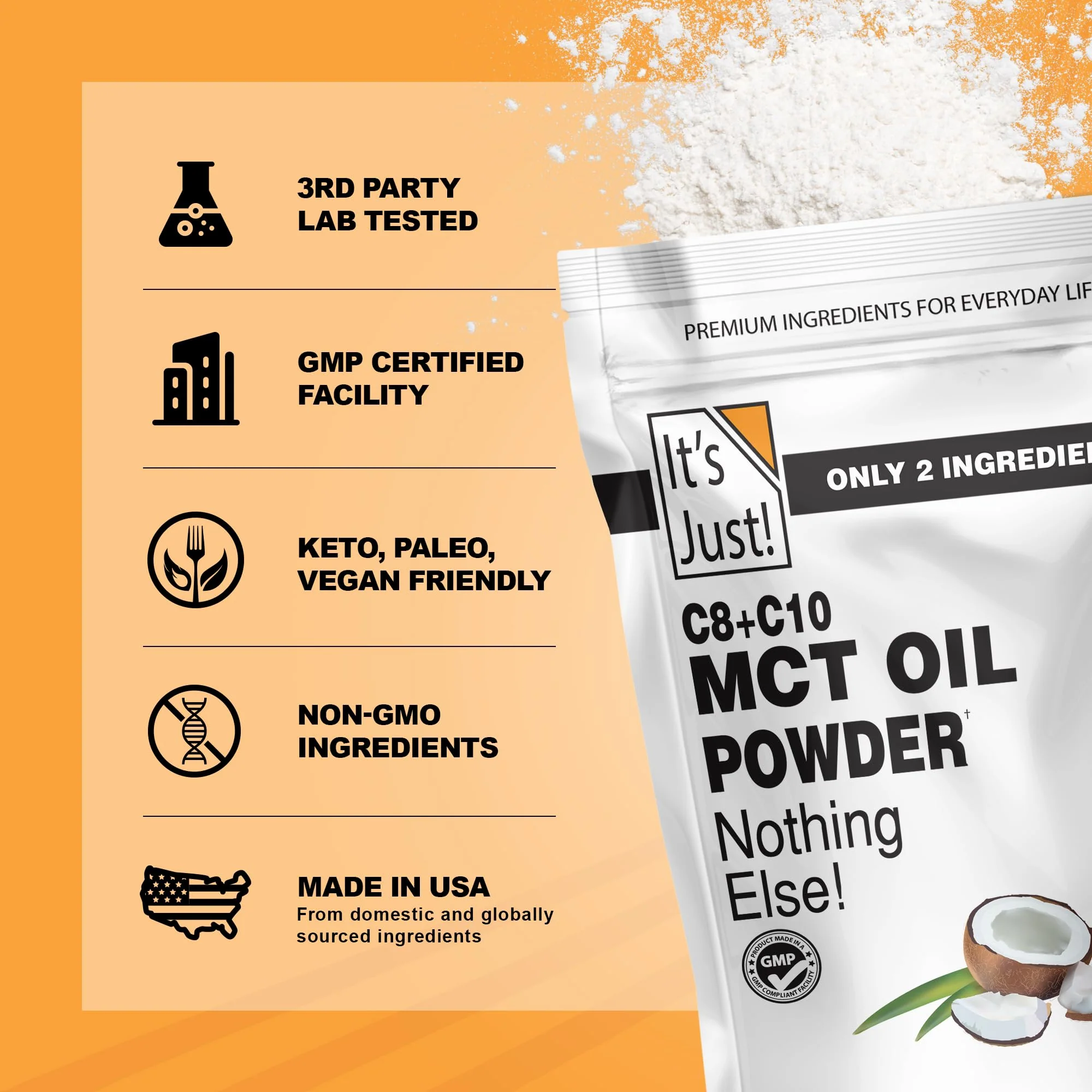 It's Just! MCT Oil Powder With Prebiotic Fiber - Keto, Non-GMO, C8 C10, Coffee Creamer - 24 oz - Image 4
