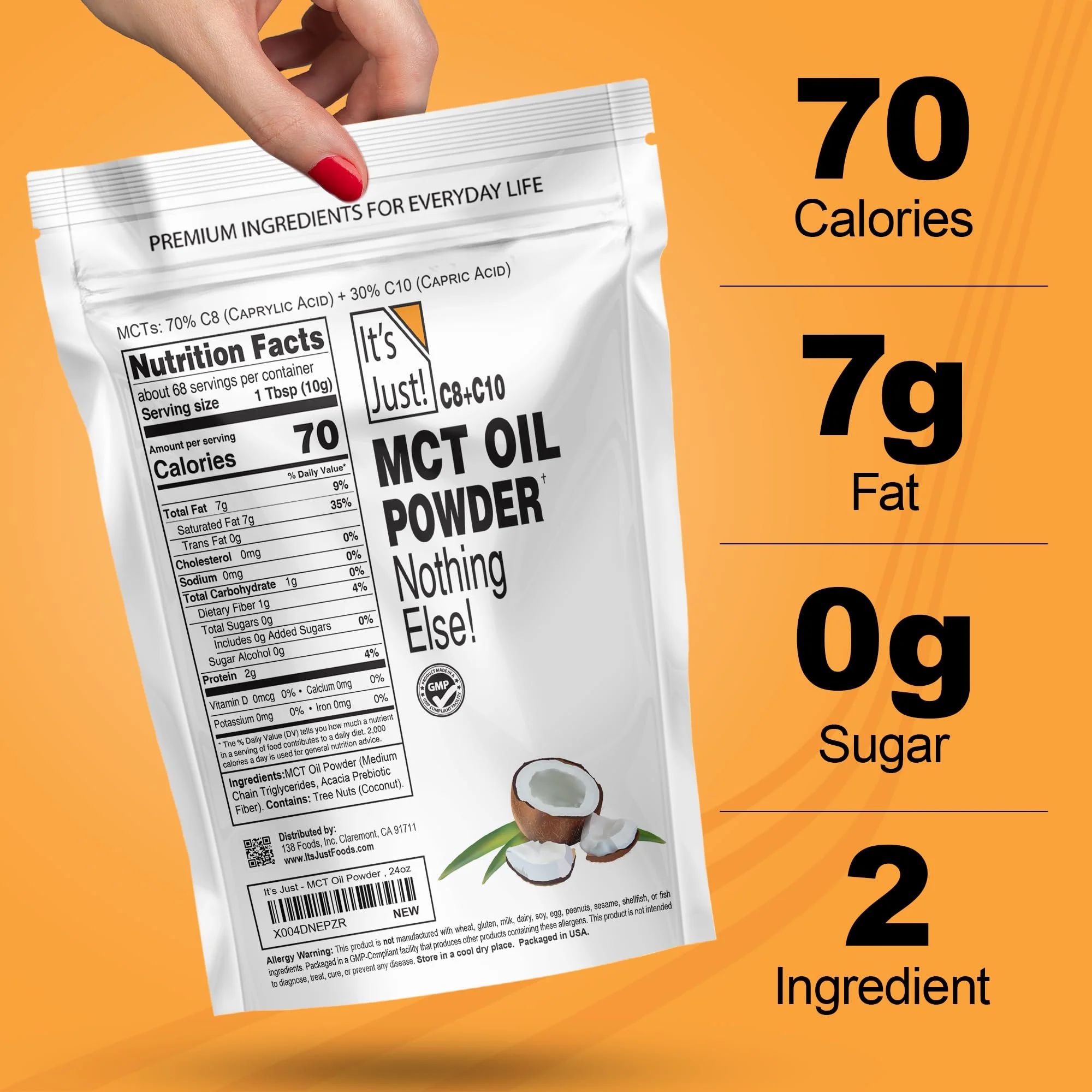 It's Just! MCT Oil Powder With Prebiotic Fiber - Keto, Non-GMO, C8 C10, Coffee Creamer - 24 oz - Image 5
