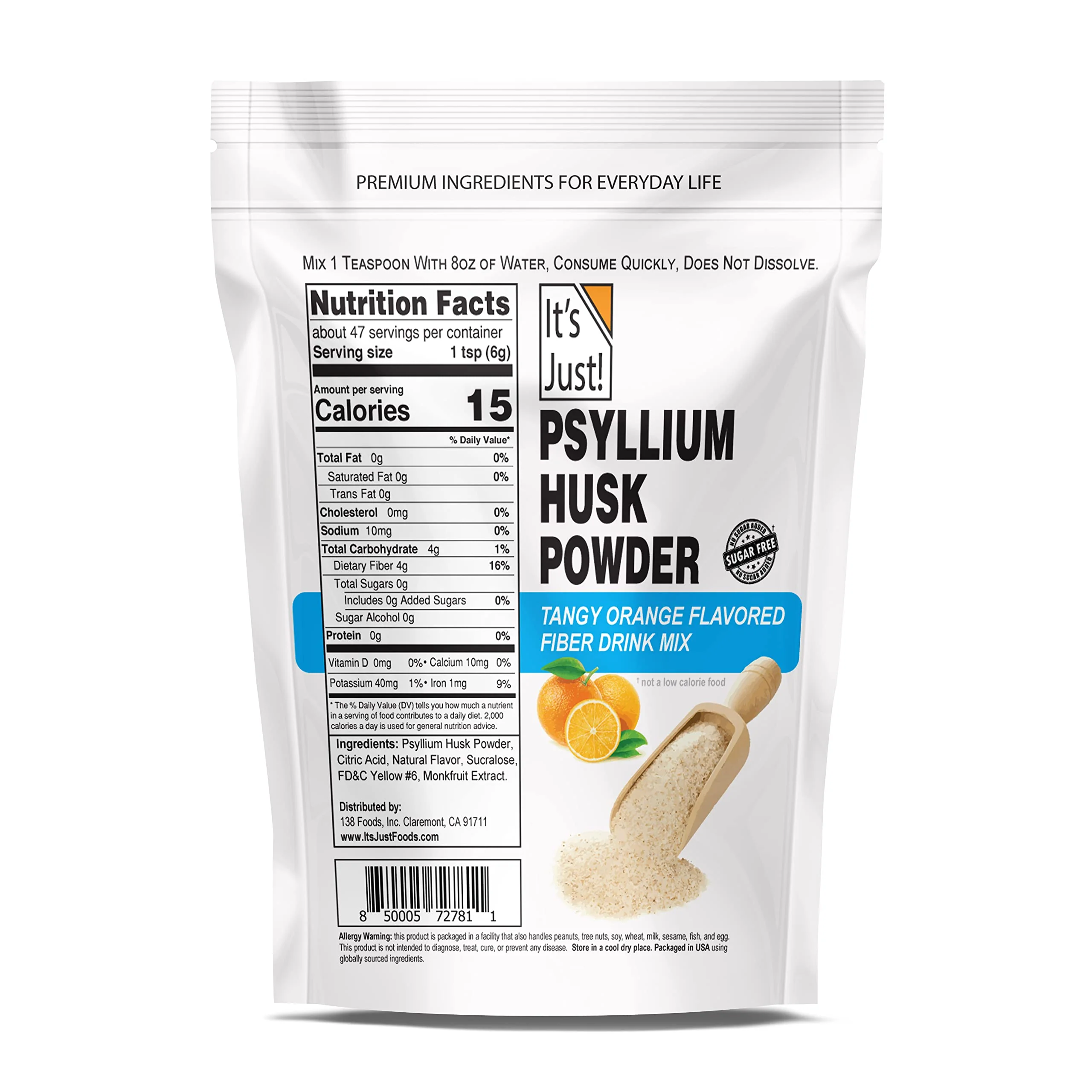It's Just! - Psyllium Husk Powder, Easy Mixing Dietary Fiber, Cleanse Your Digestive System, Finely Ground Powder, Ideal for Keto Baking, Non-GMO (Tangy Orange, 10oz (Pack of 1)) - Image 2