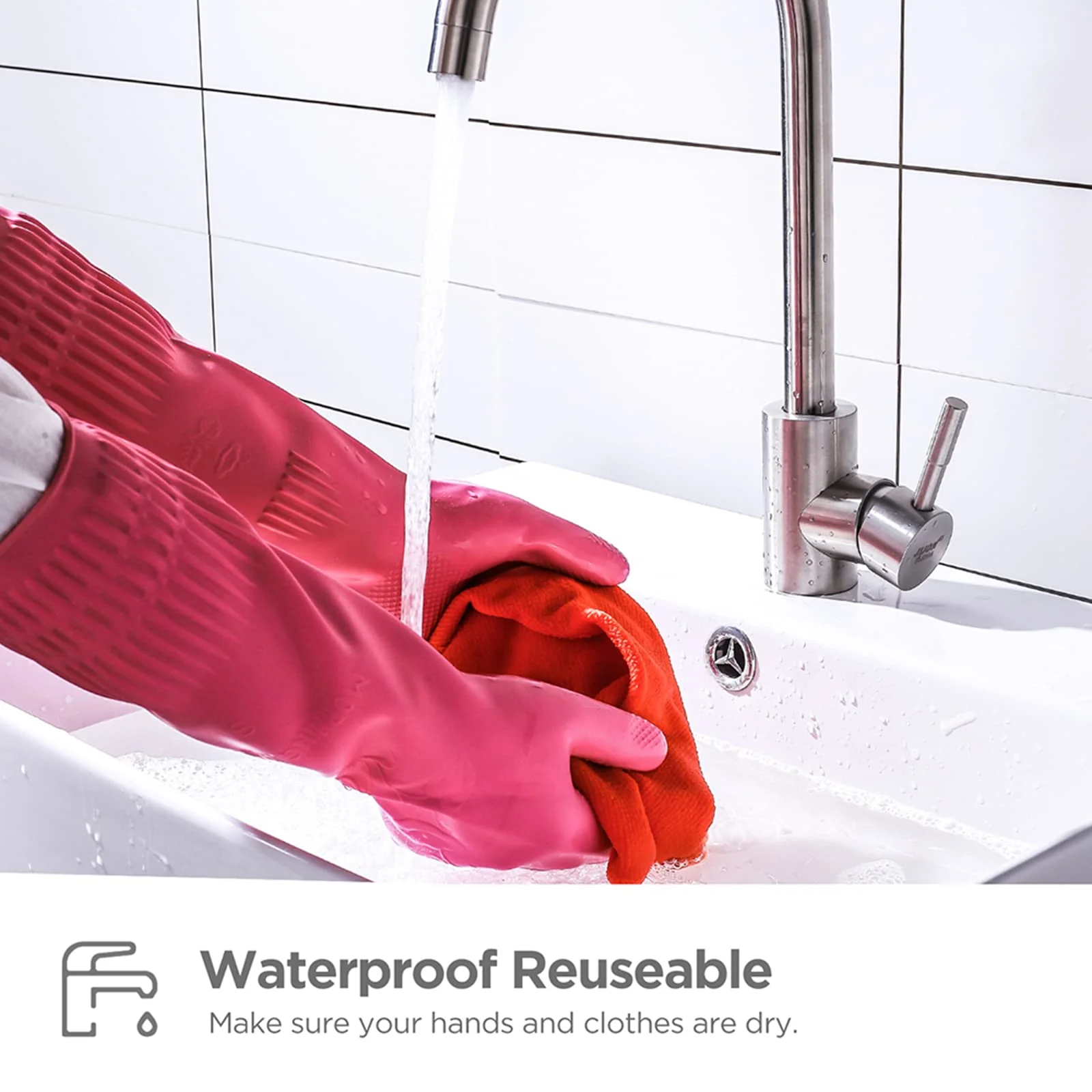 IUCGE Rubber dishwashing gloves 6 Pairs for kitchen,Cleaning washing dish gloves long for household reuseable durable.(Large,Multicolor) - Image 6