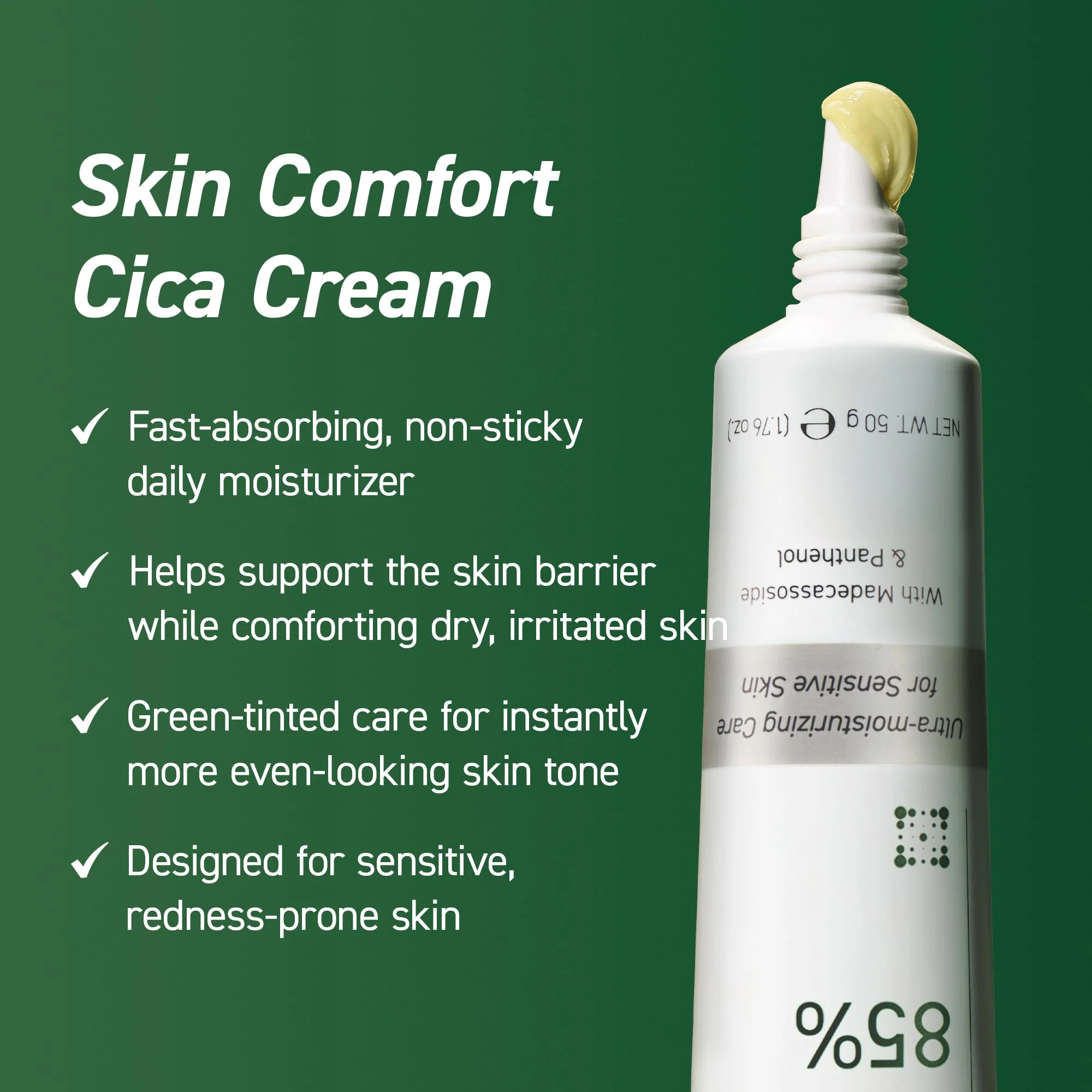 IVOSKIN Cica Redness Relief Treatment Cream, Soothing & Hydrating Green Correcting Moisturizer with Madecassoside, Helps Repair Skin Barrier for Sensitive Skin, Vegan, Korean Skincare (1.76oz / 50g) - Image 3
