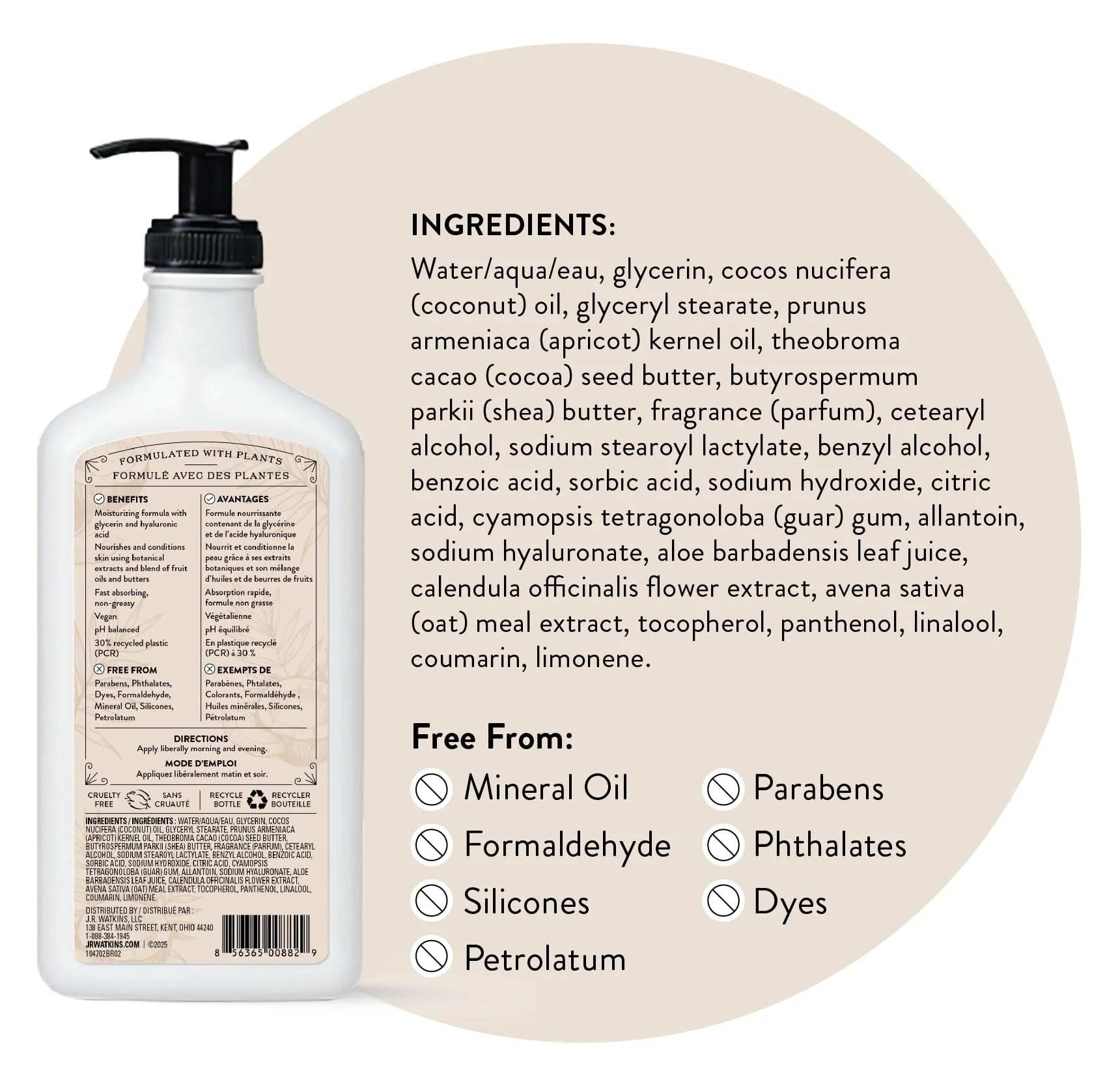 J.R. Watkins Daily Moisturizing Body Lotion, Coconut, 18 fl oz, 2 Pack - Image 2
