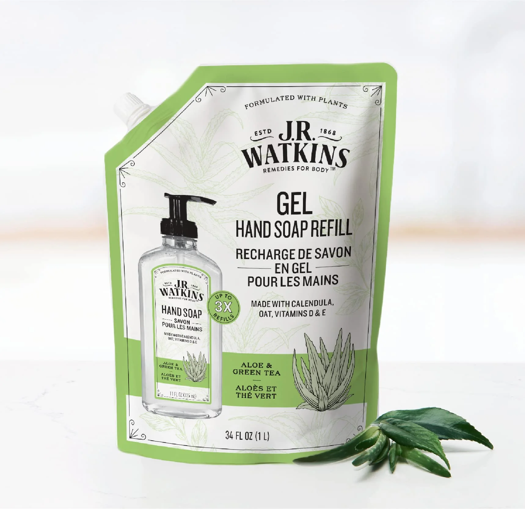 J.R. Watkins Hand Soap Refill, Aloe and Green Tea 34 fl Ounce - Image 5