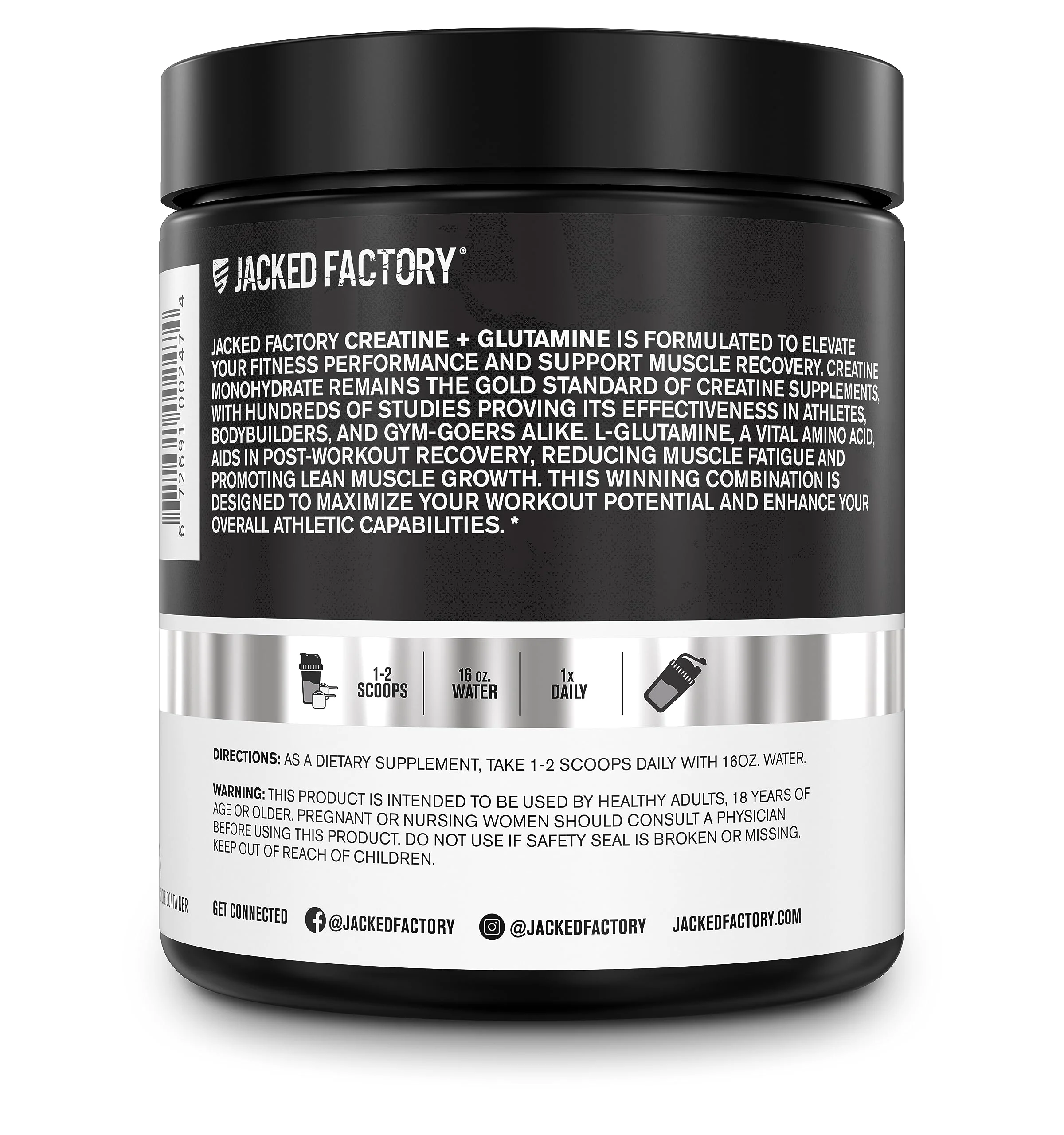 Jacked Factory Creatine + Glutamine - Creatine Supplement with L-Glutamine for Muscle Recovery, Muscle Growth, Increased Strength, Enhanced Energy Output, and Gut Health - 30 Servings, Unflavored - Image 2