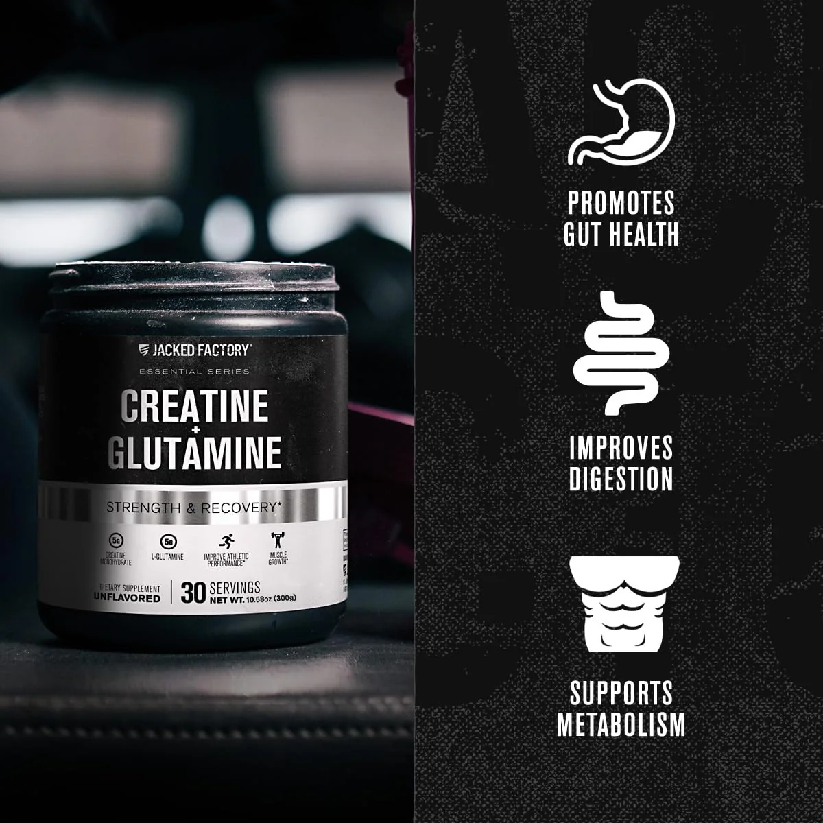 Jacked Factory Creatine + Glutamine - Creatine Supplement with L-Glutamine for Muscle Recovery, Muscle Growth, Increased Strength, Enhanced Energy Output, and Gut Health - 30 Servings, Unflavored - Image 4