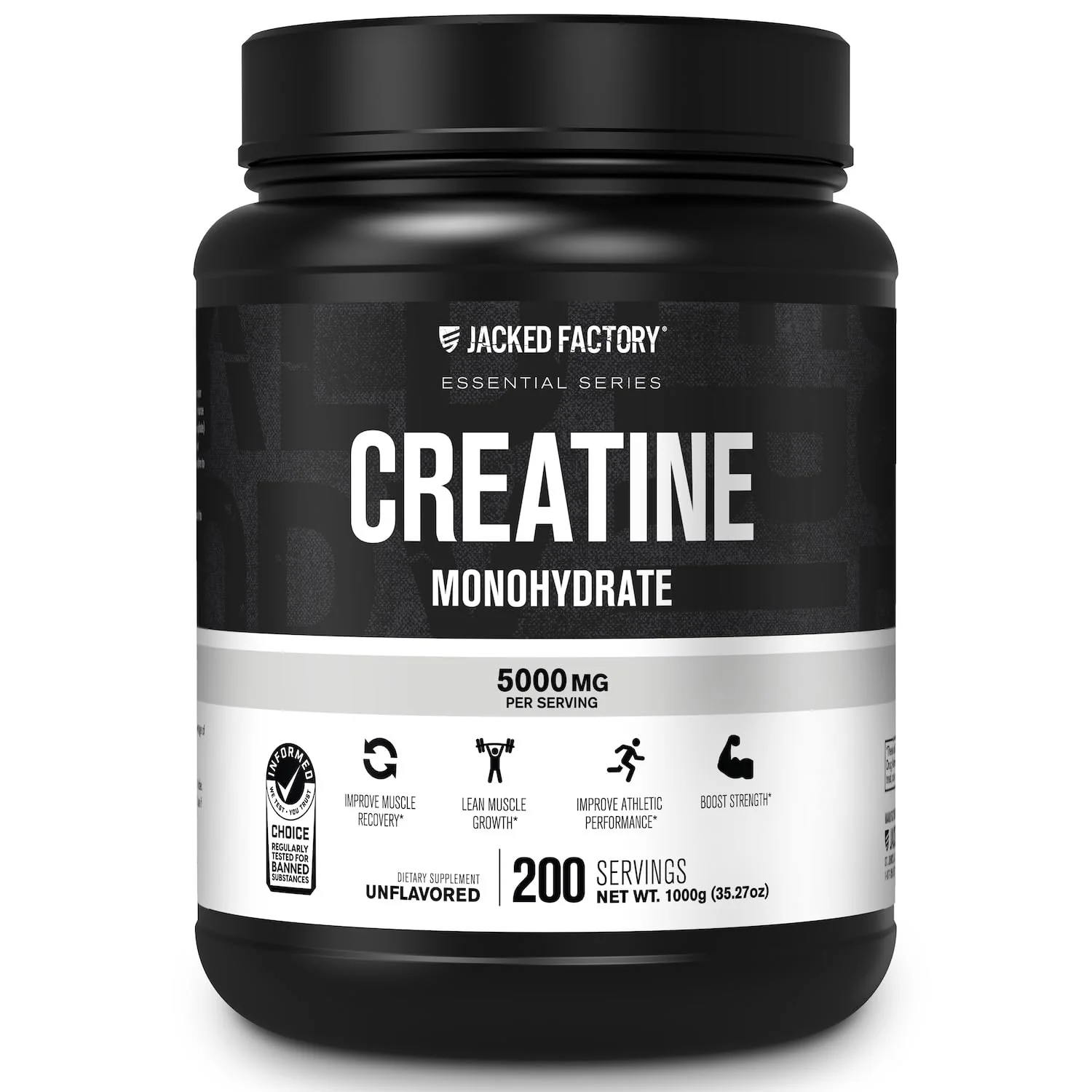 Jacked Factory Creatine Monohydrate Powder 1000g - 5g Daily Creatine Supplement for Men and Women, Vegan-Friendly, Third-Party Tested - 200 Servings, Unflavored - Image 2