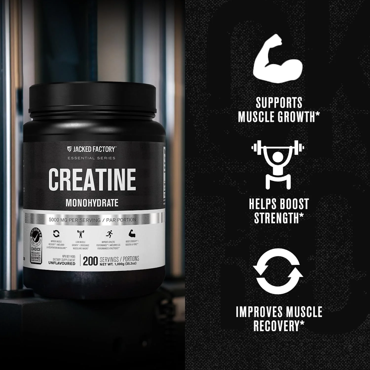Jacked Factory Creatine Monohydrate Powder 1000g - 5g Daily Creatine Supplement for Men and Women, Vegan-Friendly, Third-Party Tested - 200 Servings, Unflavored - Image 4