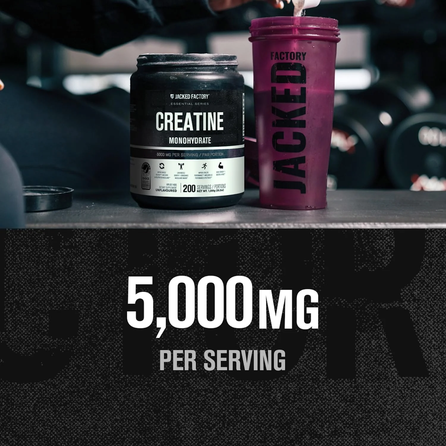 Jacked Factory Creatine Monohydrate Powder 1000g - 5g Daily Creatine Supplement for Men and Women, Vegan-Friendly, Third-Party Tested - 200 Servings, Unflavored - Image 5