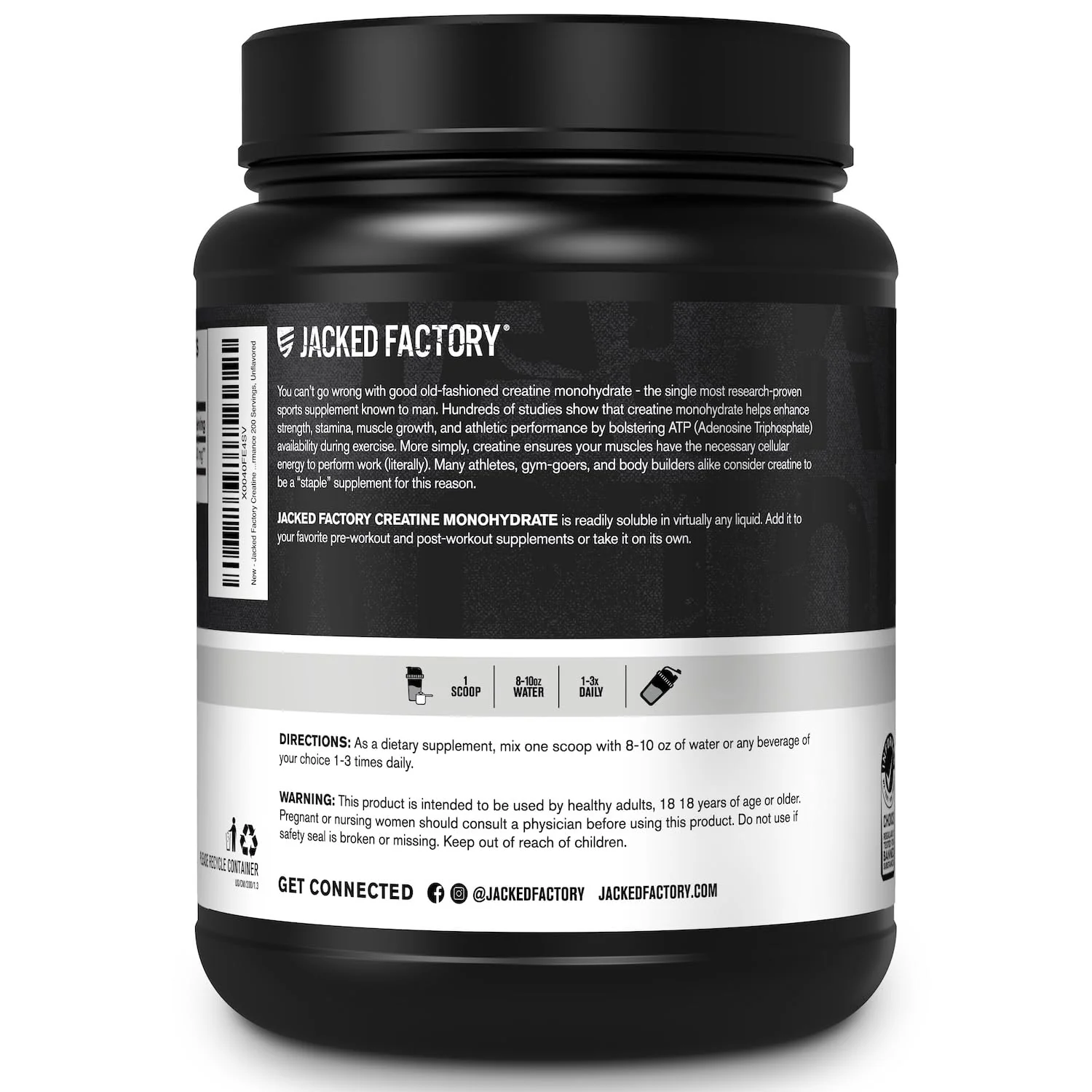 Jacked Factory Creatine Monohydrate Powder 1000g - 5g Daily Creatine Supplement for Men and Women, Vegan-Friendly, Third-Party Tested - 200 Servings, Unflavored - Image 9