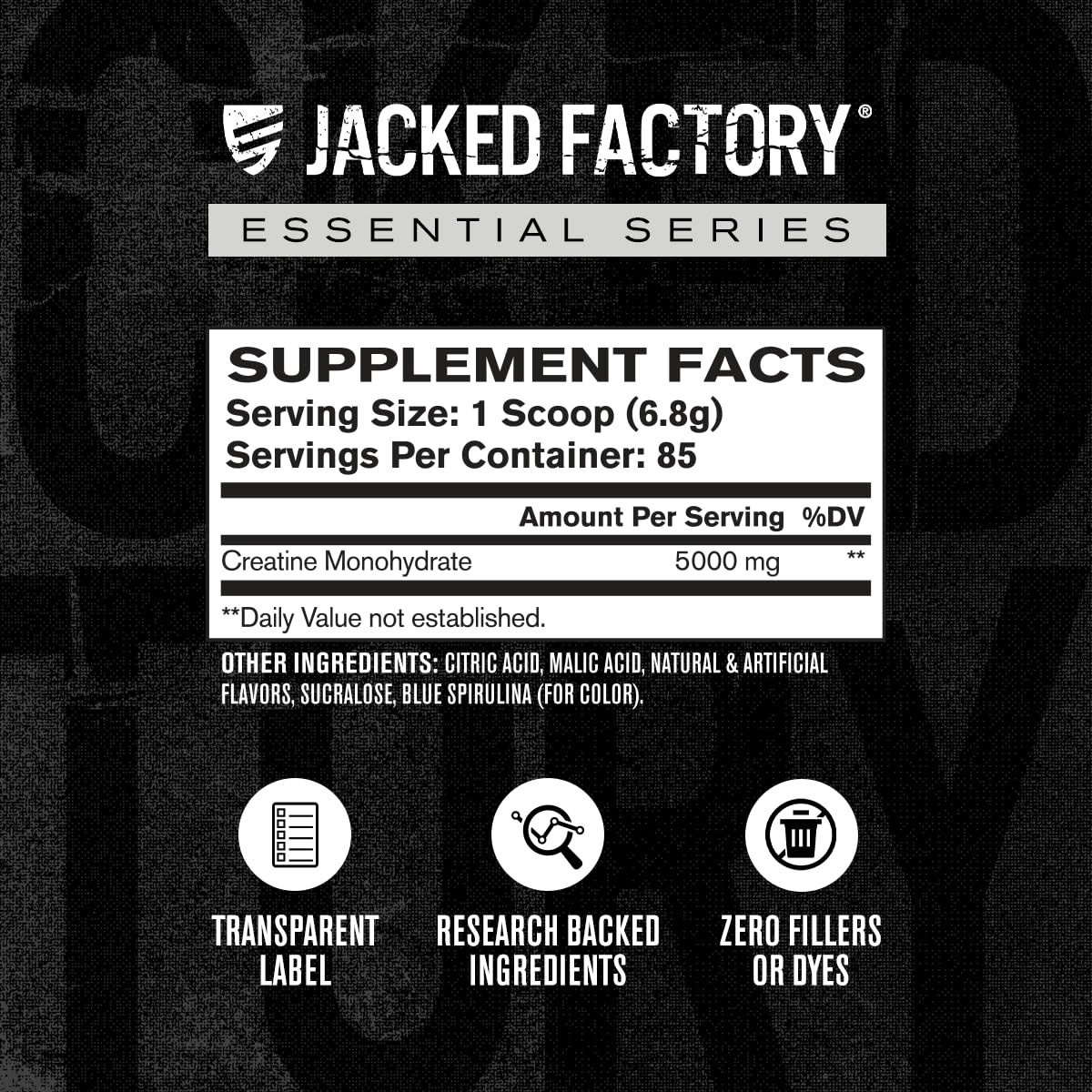 Jacked Factory Creatine Monohydrate Powder 20.4 oz (578g) - 5g Daily Creatine Supplement for Men and Women, Vegan-Friendly, Third-Party Tested - 85 Servings, Blue Raspberry - Image 5