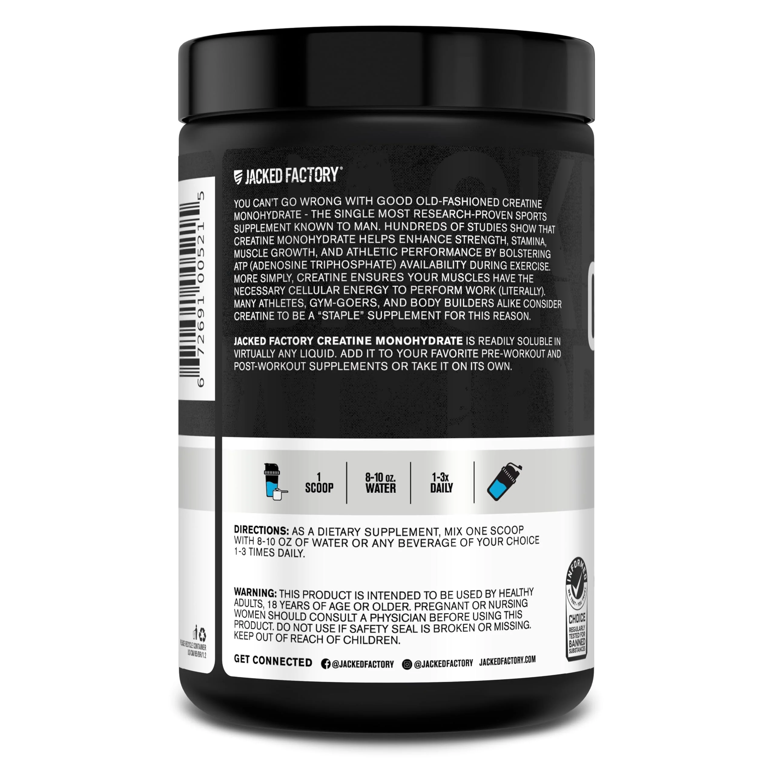 Jacked Factory Creatine Monohydrate Powder 20.4 oz (578g) - 5g Daily Creatine Supplement for Men and Women, Vegan-Friendly, Third-Party Tested - 85 Servings, Blue Raspberry - Image 8