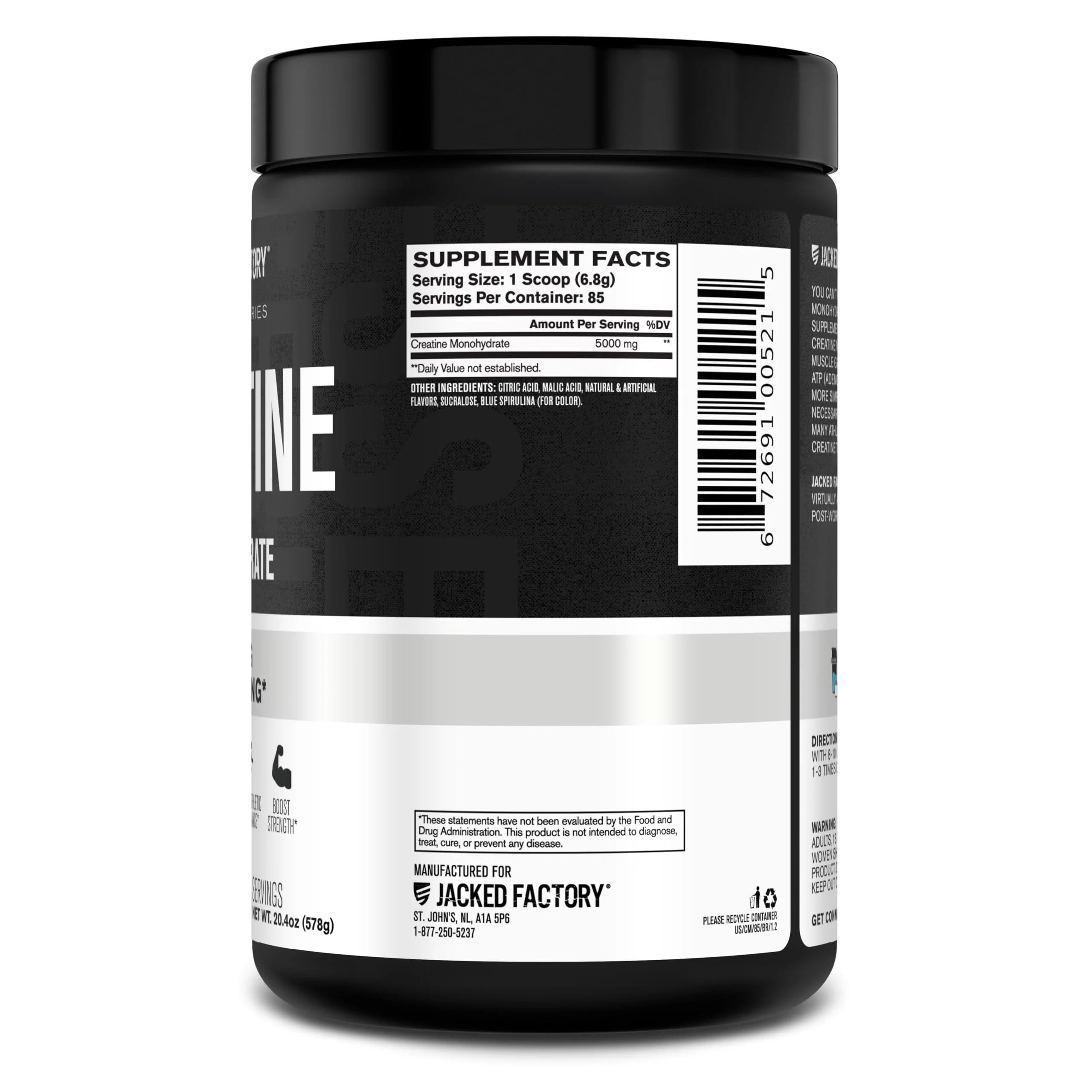 Jacked Factory Creatine Monohydrate Powder 20.4 oz (578g) - 5g Daily Creatine Supplement for Men and Women, Vegan-Friendly, Third-Party Tested - 85 Servings, Blue Raspberry - Image 9