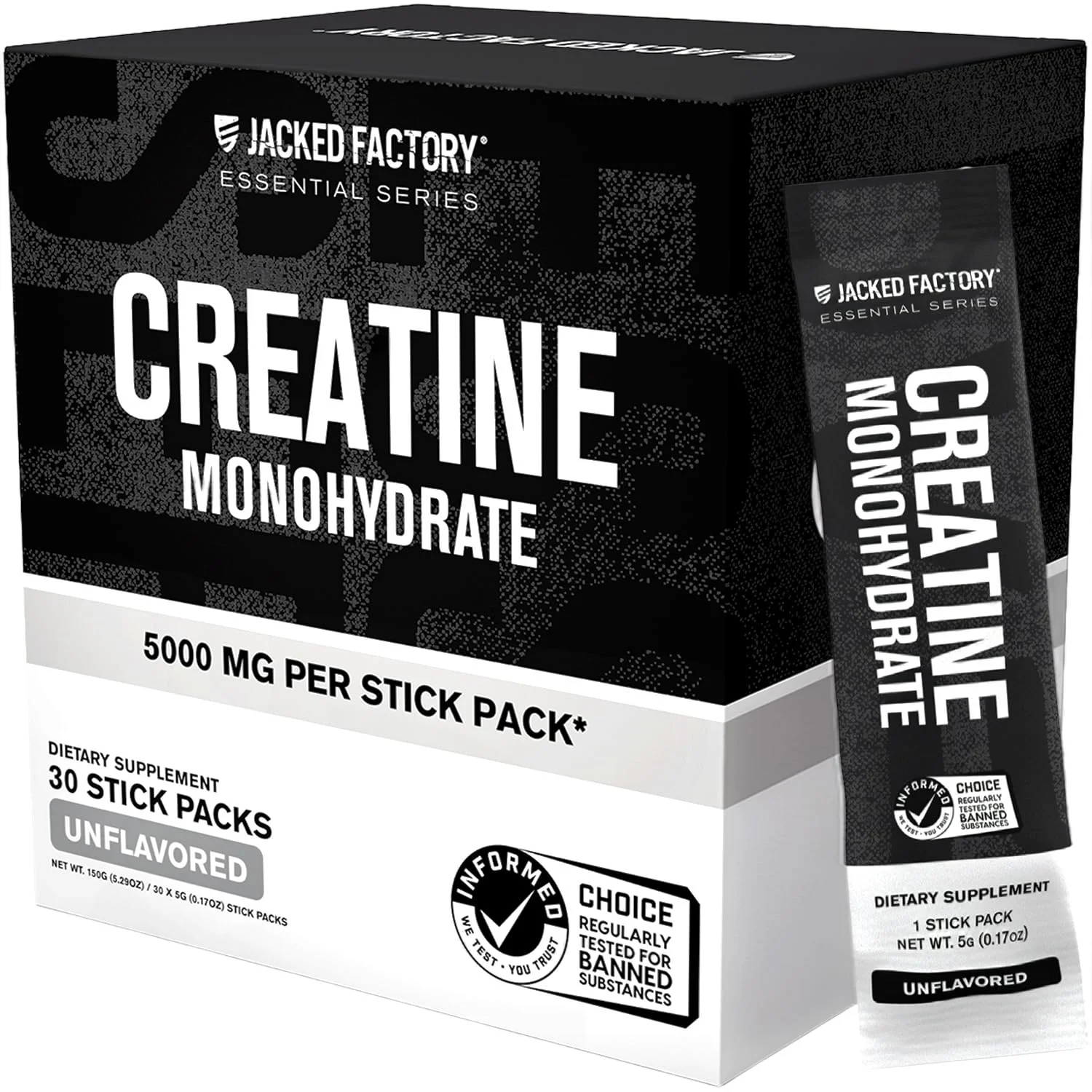 Jacked Factory Creatine Monohydrate Powder 250g - 5g Daily Creatine Supplement for Men and Women, Vegan-Friendly, Third-Party Tested - 50 Servings, Unflavored