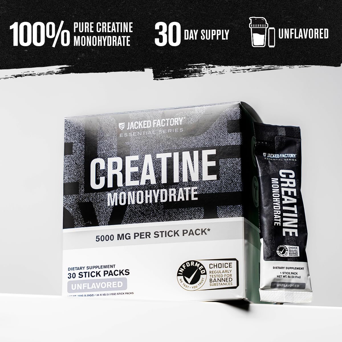 Jacked Factory Creatine Monohydrate Powder 250g - 5g Daily Creatine Supplement for Men and Women, Vegan-Friendly, Third-Party Tested - 50 Servings, Unflavored - Image 2