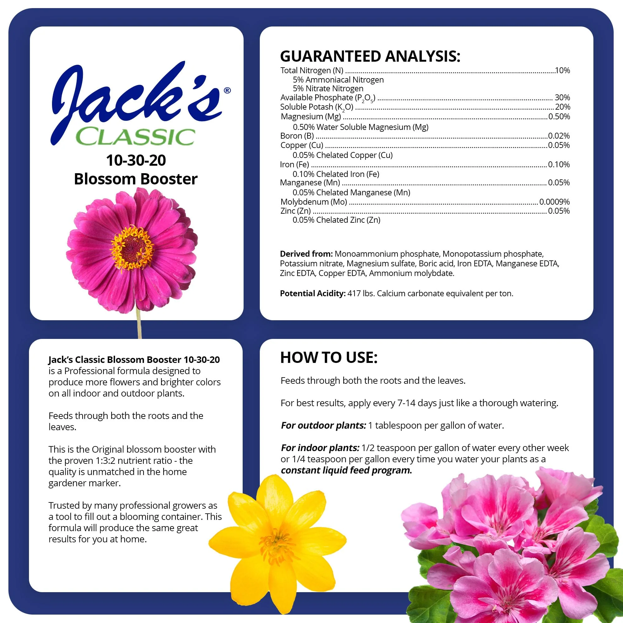 Jack's Classic 10-30-20 Blossom Booster Water-Soluble Fertilizer with Micronutrients for Increasing Color and Quantity of Blooms in Flowering Plants, 10lbs - Image 6