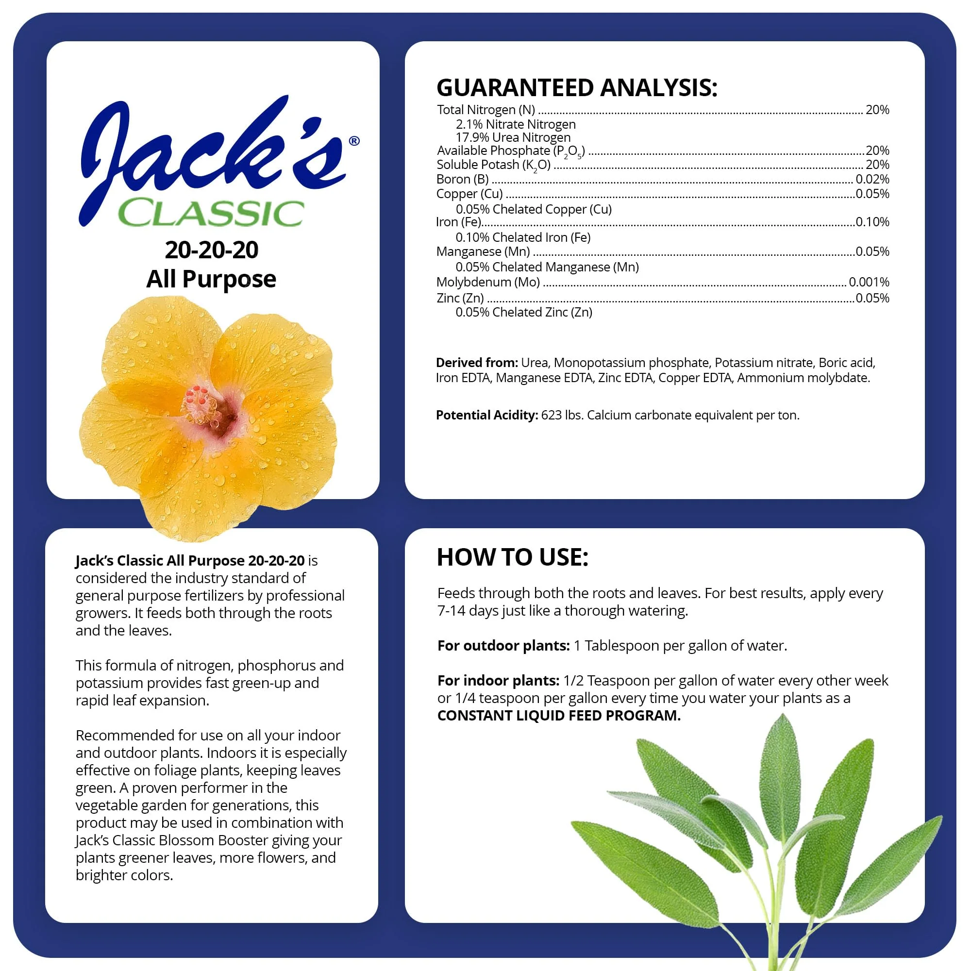 Jack's Classic 20-20-20 All Purpose Water-Soluble Fertilizer with Micronutrients to Provide General Growth on All Plants, 4lbs - Image 6